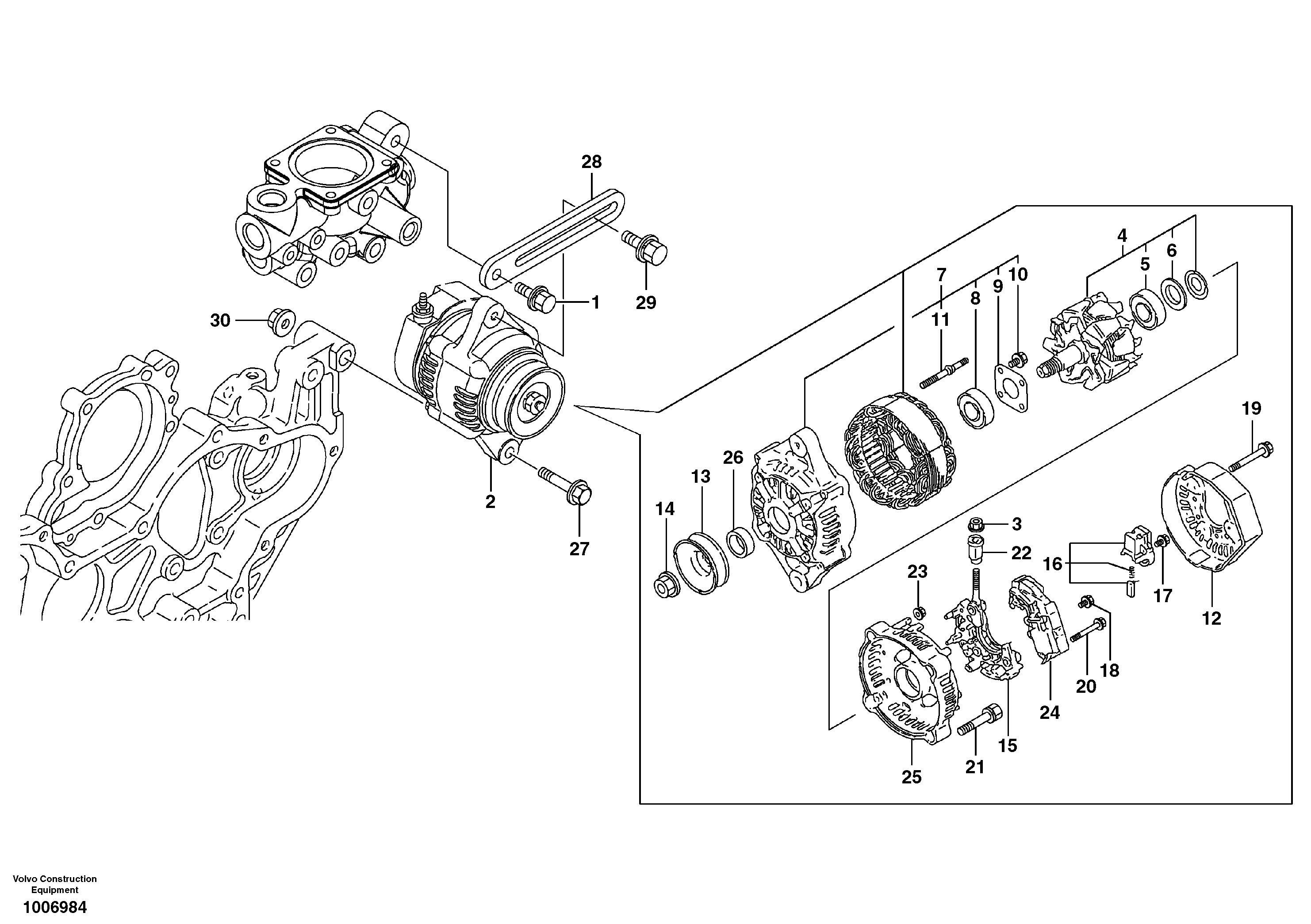 Alternator with assembling details — volvo parts diagram