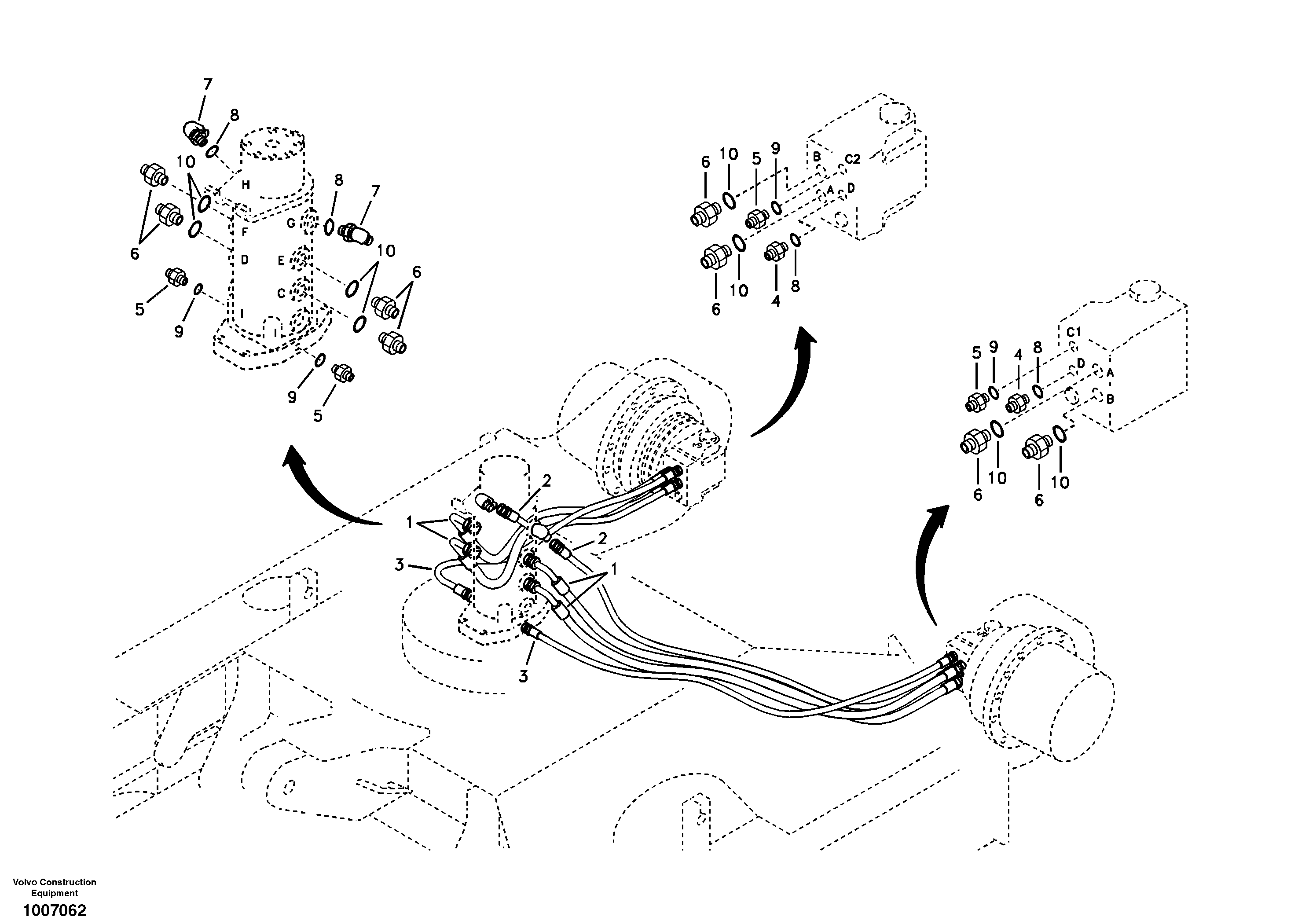 Turning joint line, turning joint to travel motor — volvo parts diagram