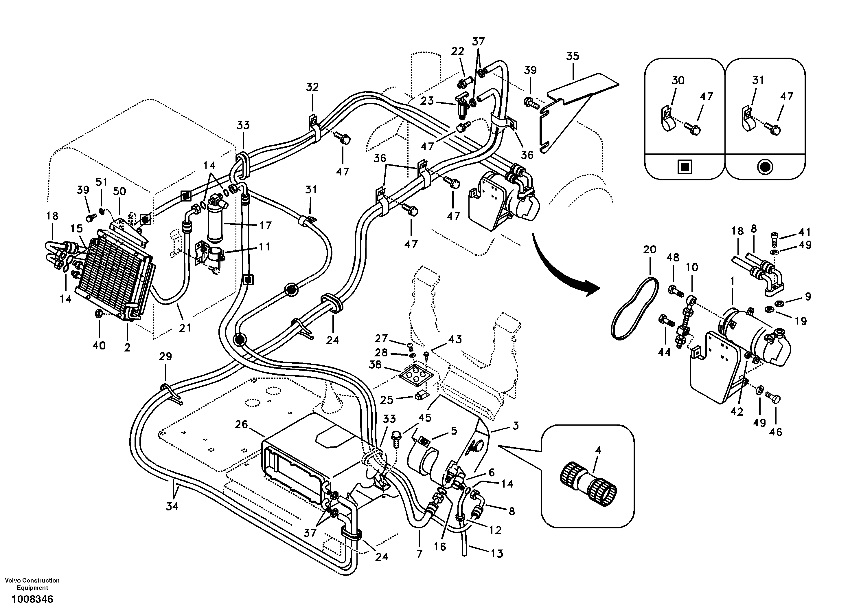 Air conditioning line, cooling and heater — volvo parts diagram