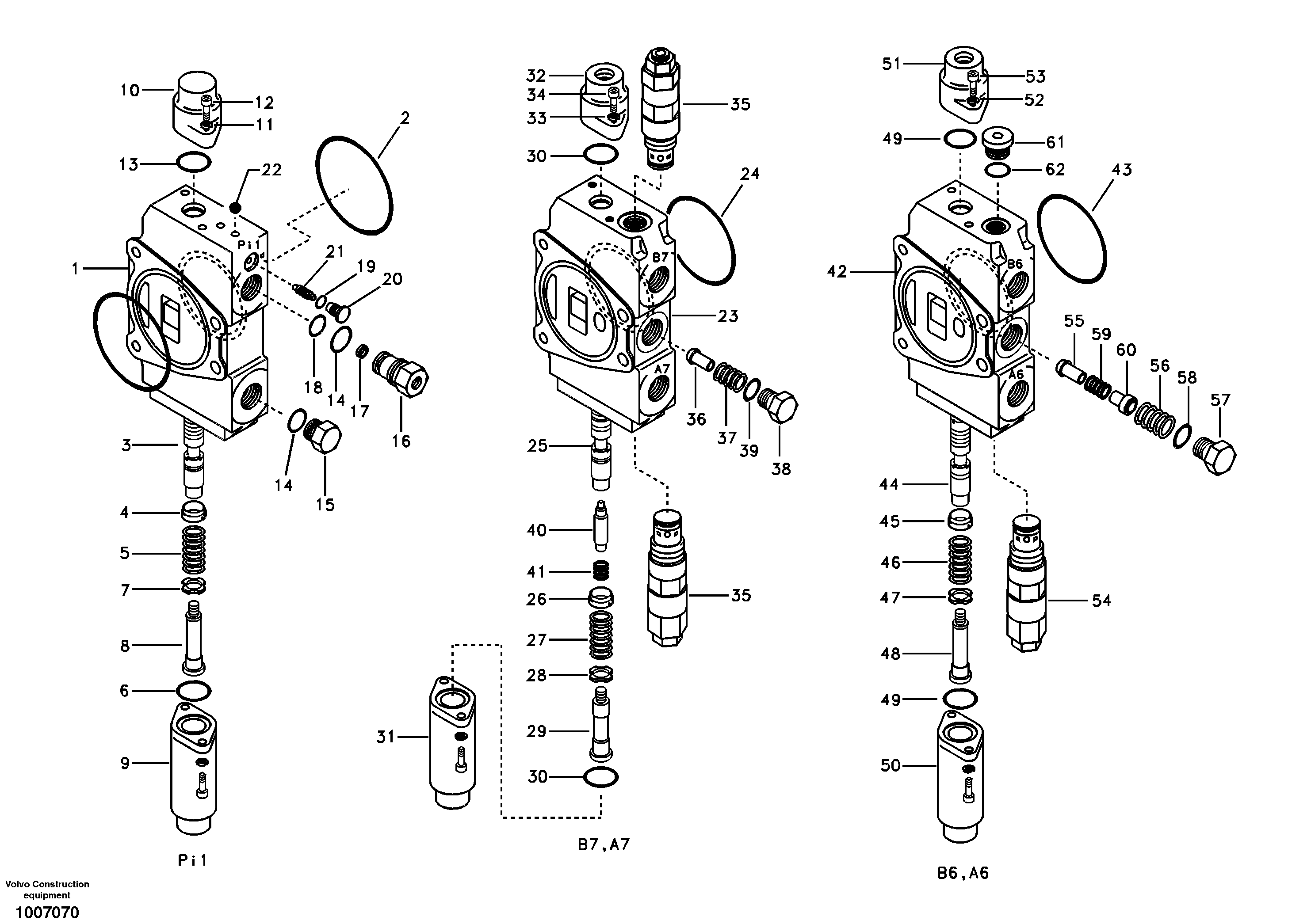 Main control valve, travel straight forward and dipper arm 1 and boom 2. — volvo parts diagram