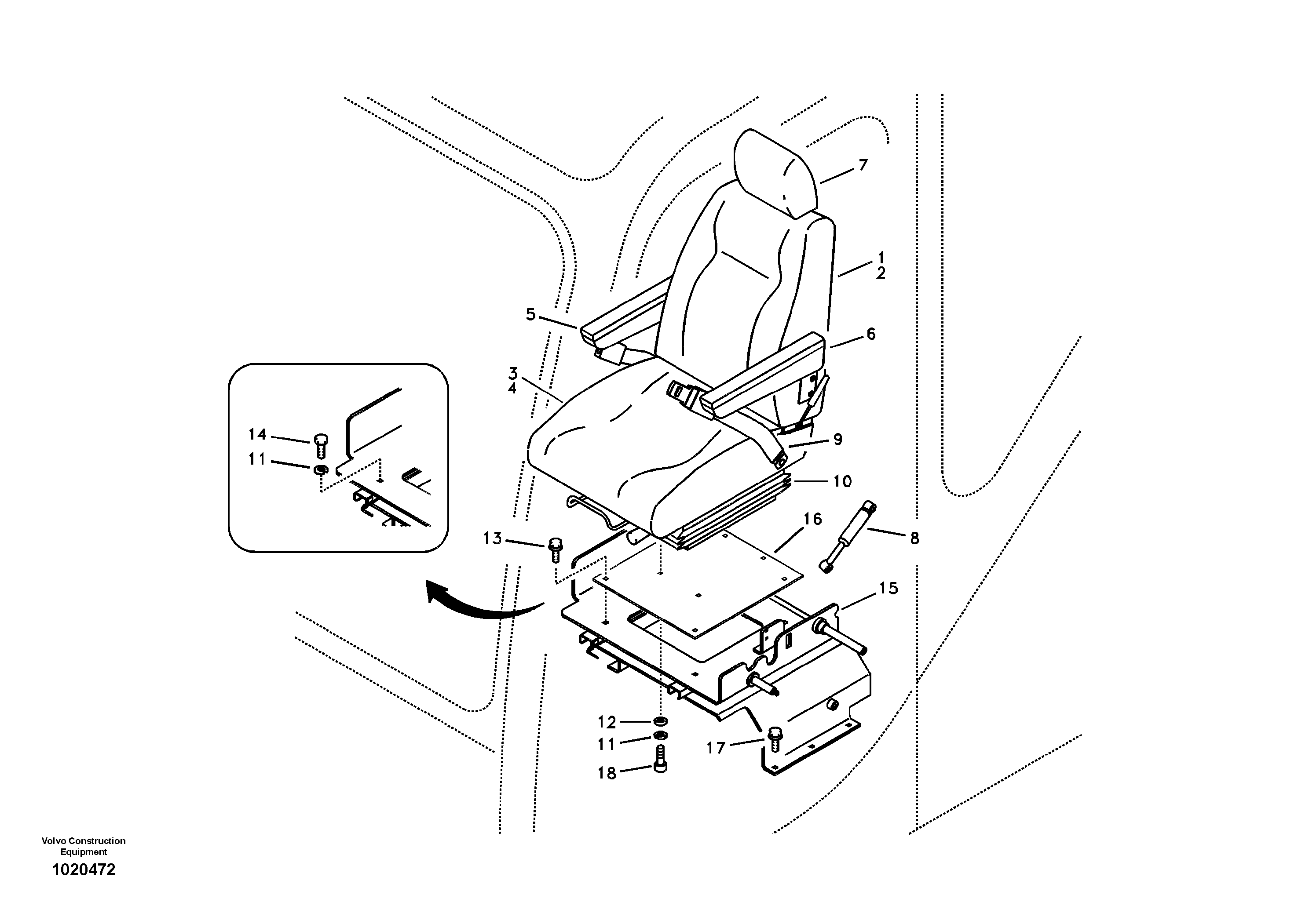 Operator seat with fitting parts — volvo parts diagram