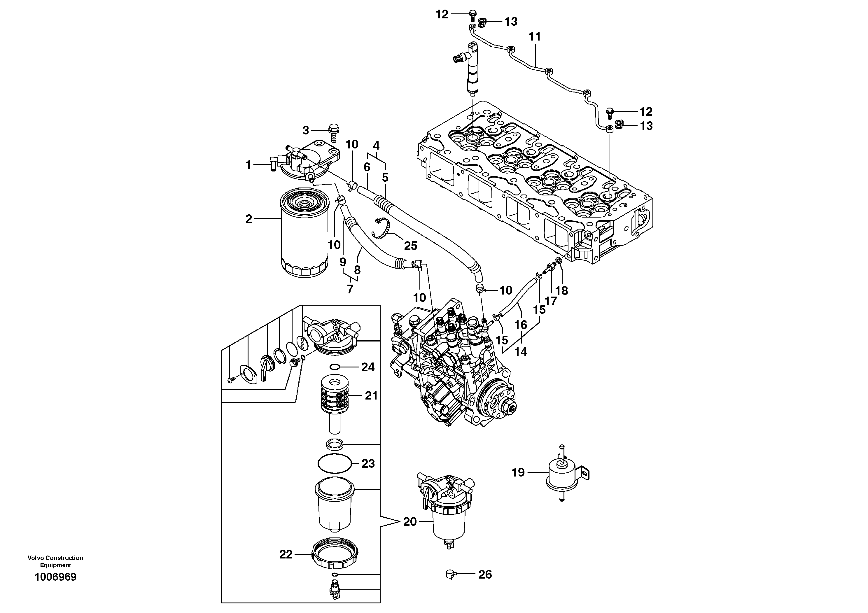 Fuel pipes, fuel injec.pump-fuel filter — volvo parts diagram