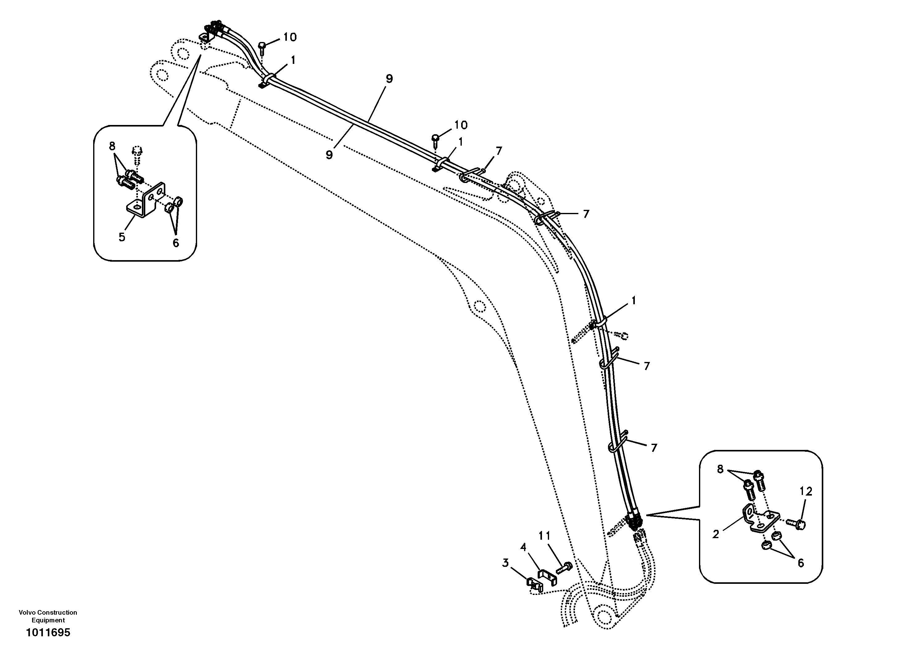 Working hydraulic, slope and rotator on boom — volvo parts diagram