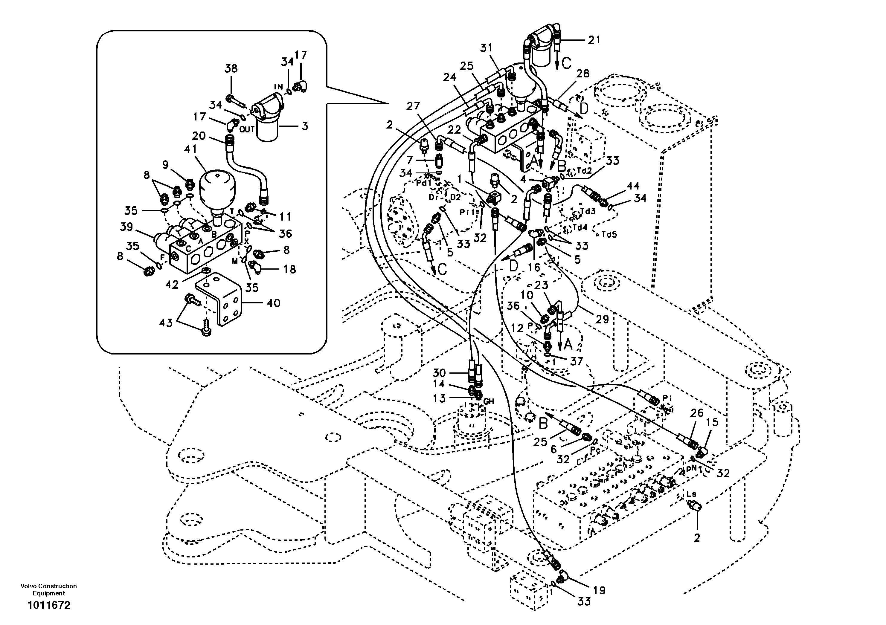 Servo system, control valve to solenoid valve and swing motor. — volvo parts diagram