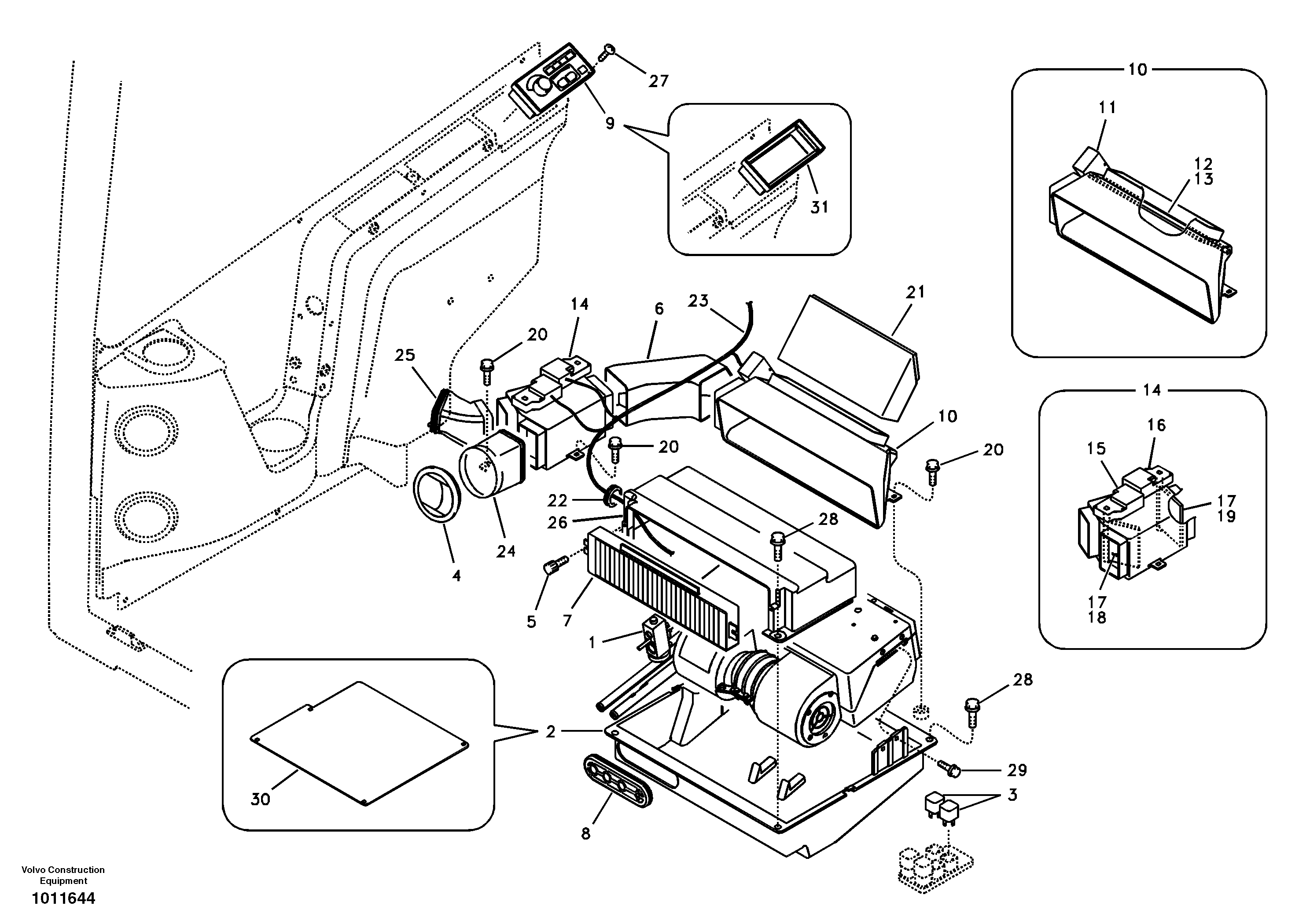 Air duct in cabin and cabin floor — volvo parts diagram
