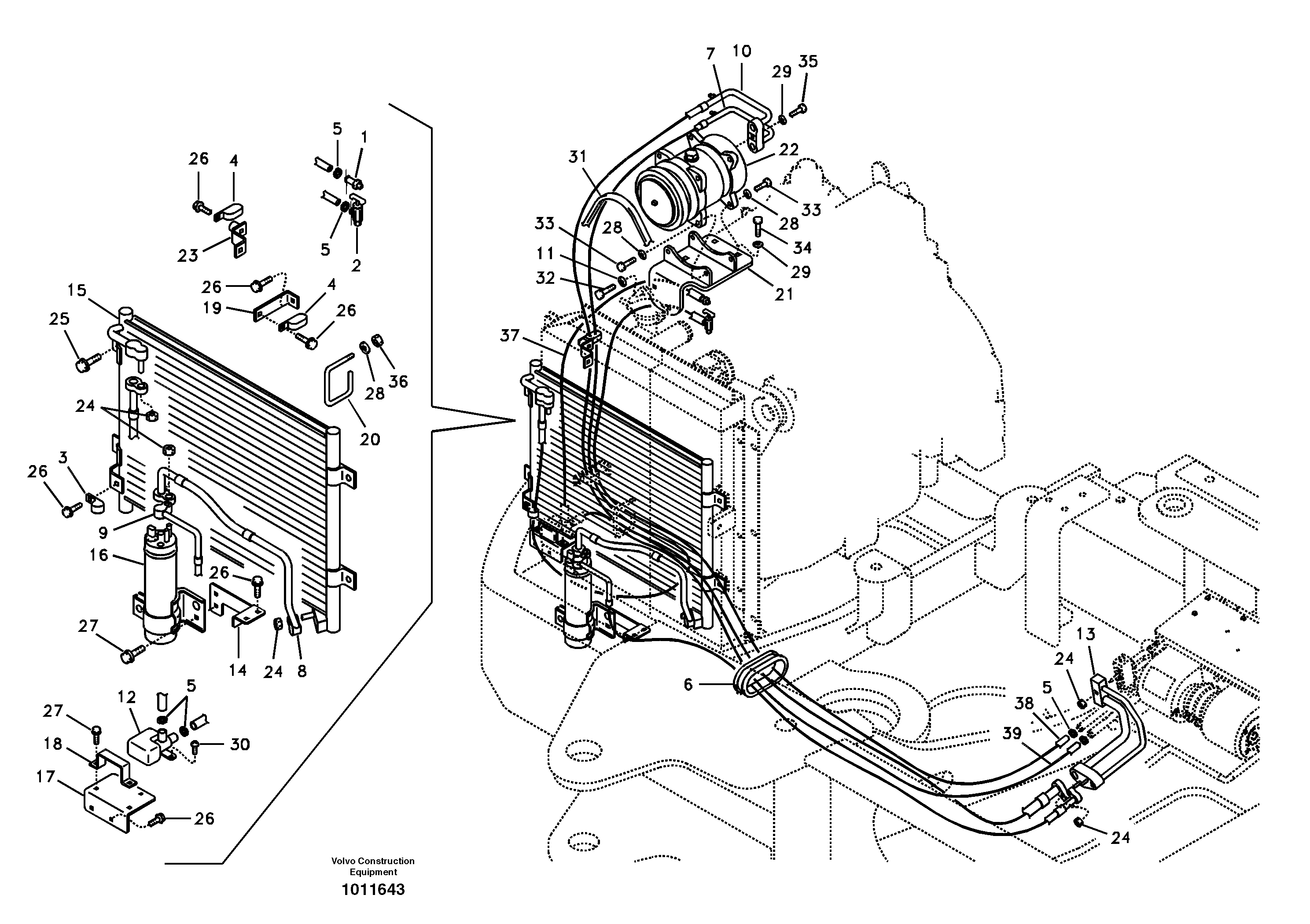 Air conditioning line, cooling and heater — volvo parts diagram