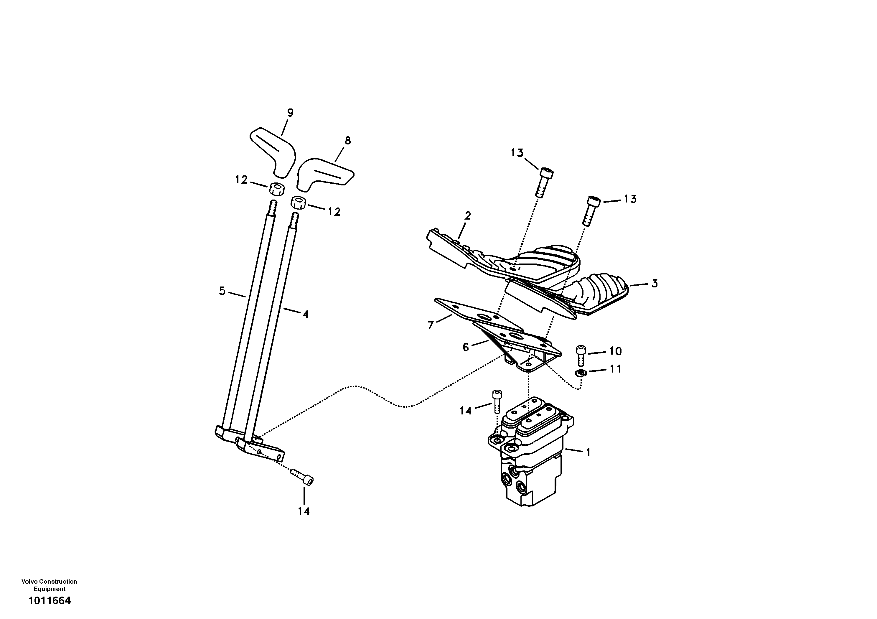 Remote control valve pedal with fitting parts — volvo parts diagram