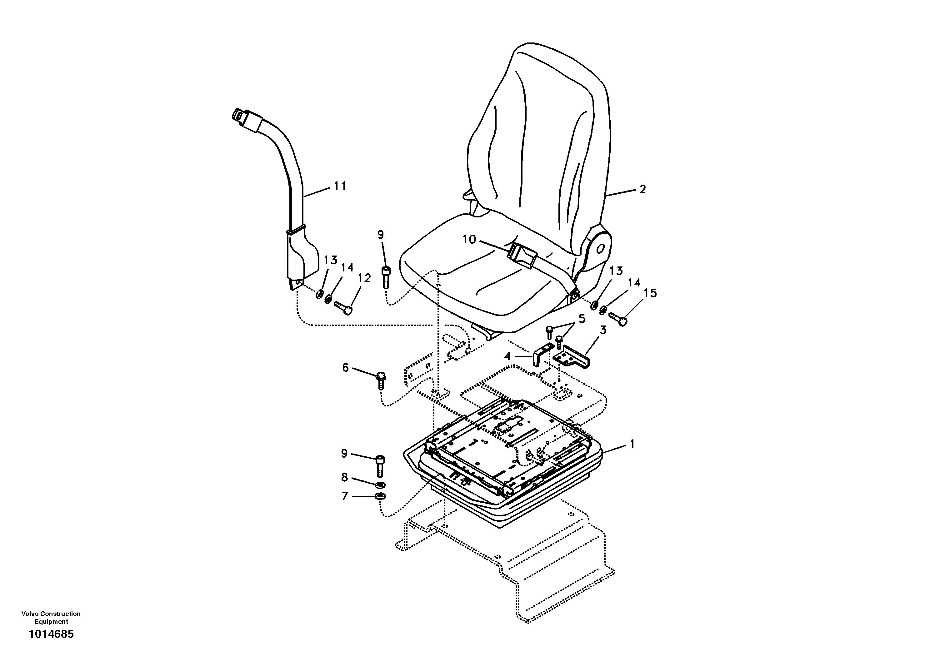 Operator seat with fitting parts — volvo parts diagram