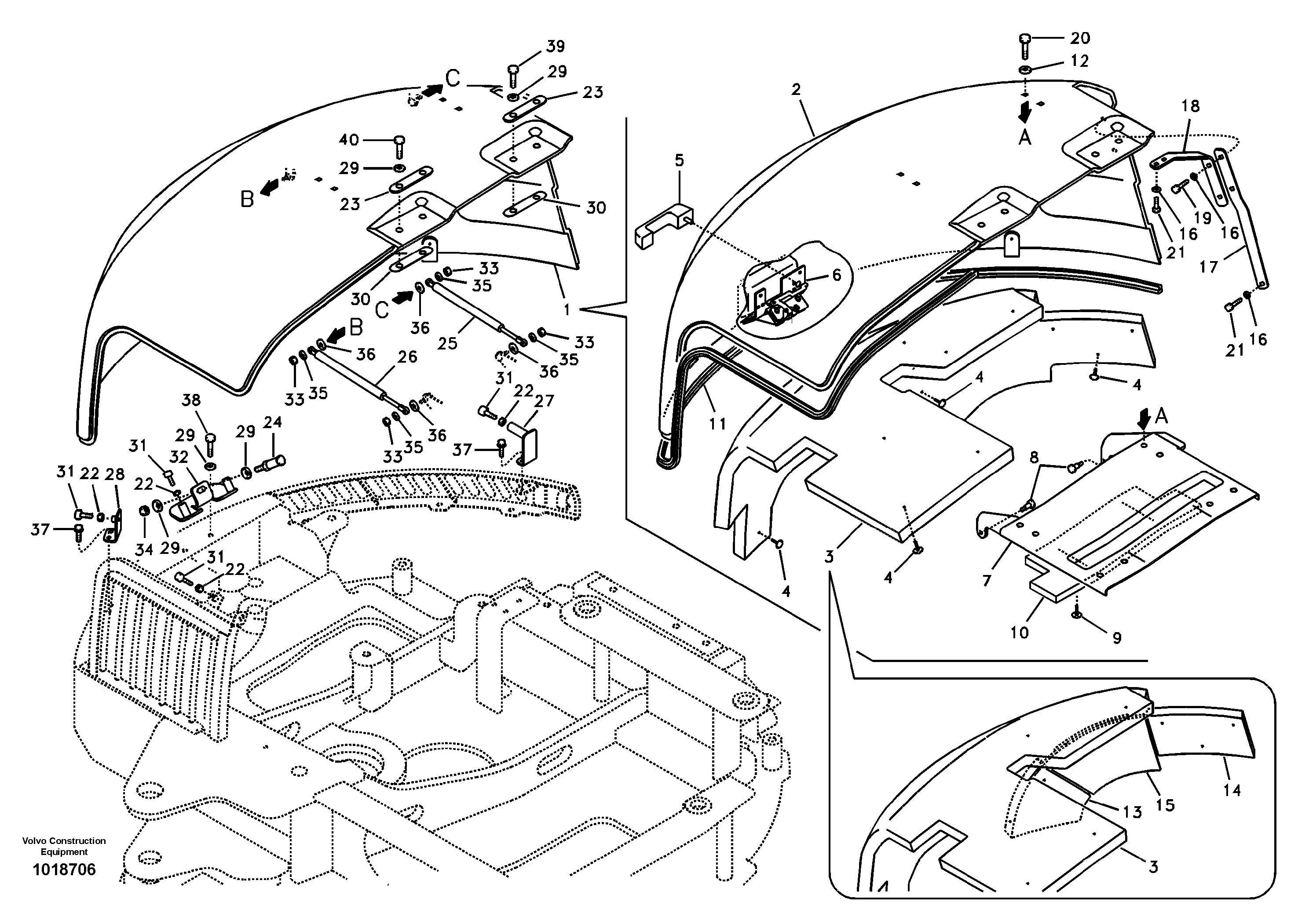 Cowl frame, cover and hood — volvo parts diagram