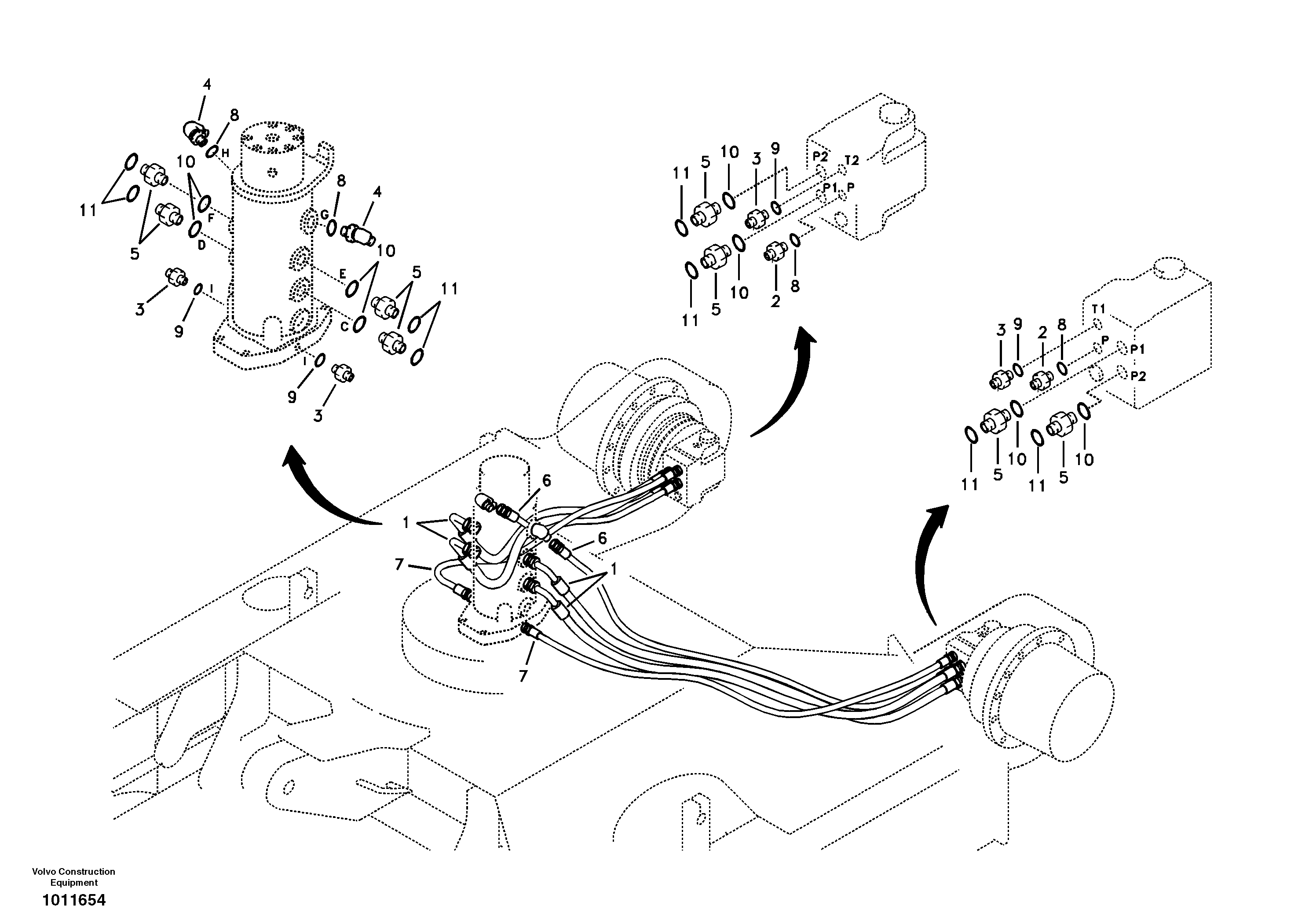 Turning joint line, turning joint to travel motor — volvo parts diagram