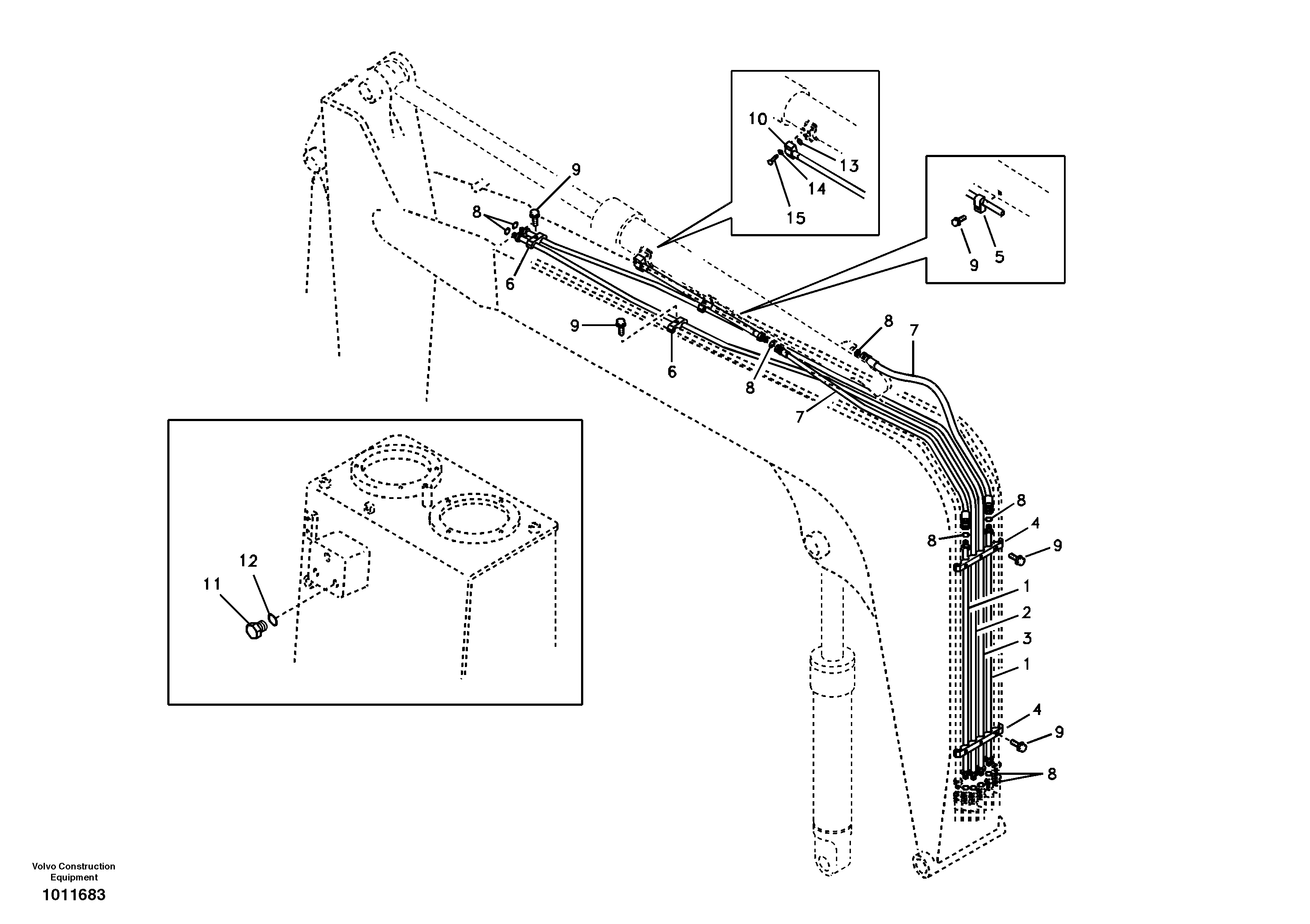 Working hydraulic, dipper arm cylinder on boom. — volvo parts diagram