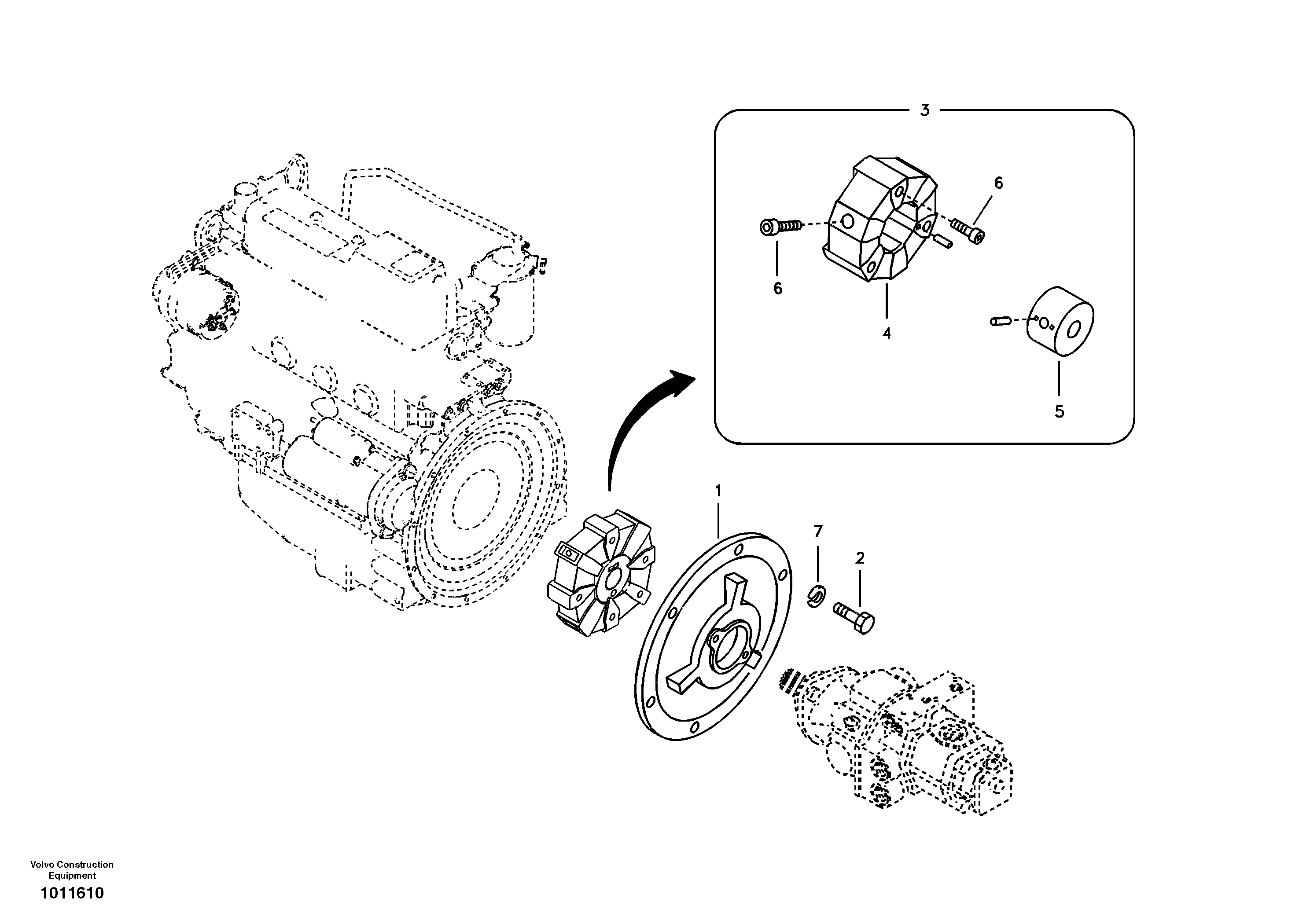 Pump gearbox with assembling parts — volvo parts diagram