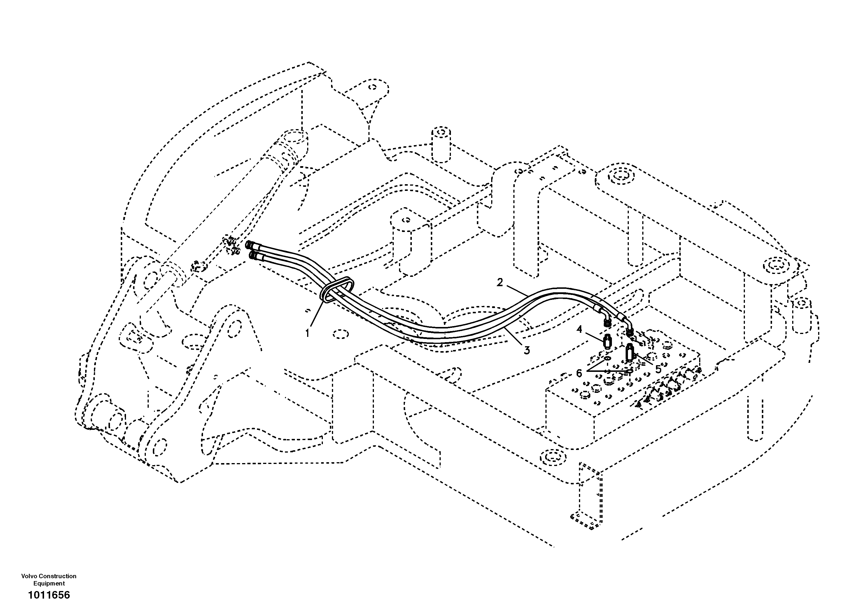 Hydraulic system, control valve to boom and swing — volvo parts diagram