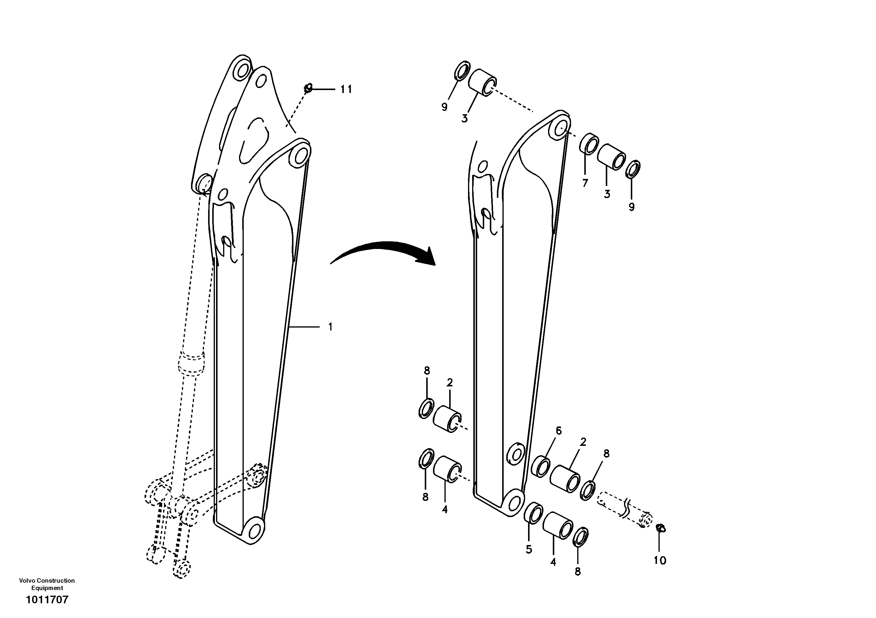 Dipper arm and grease piping with piping seat — volvo parts diagram