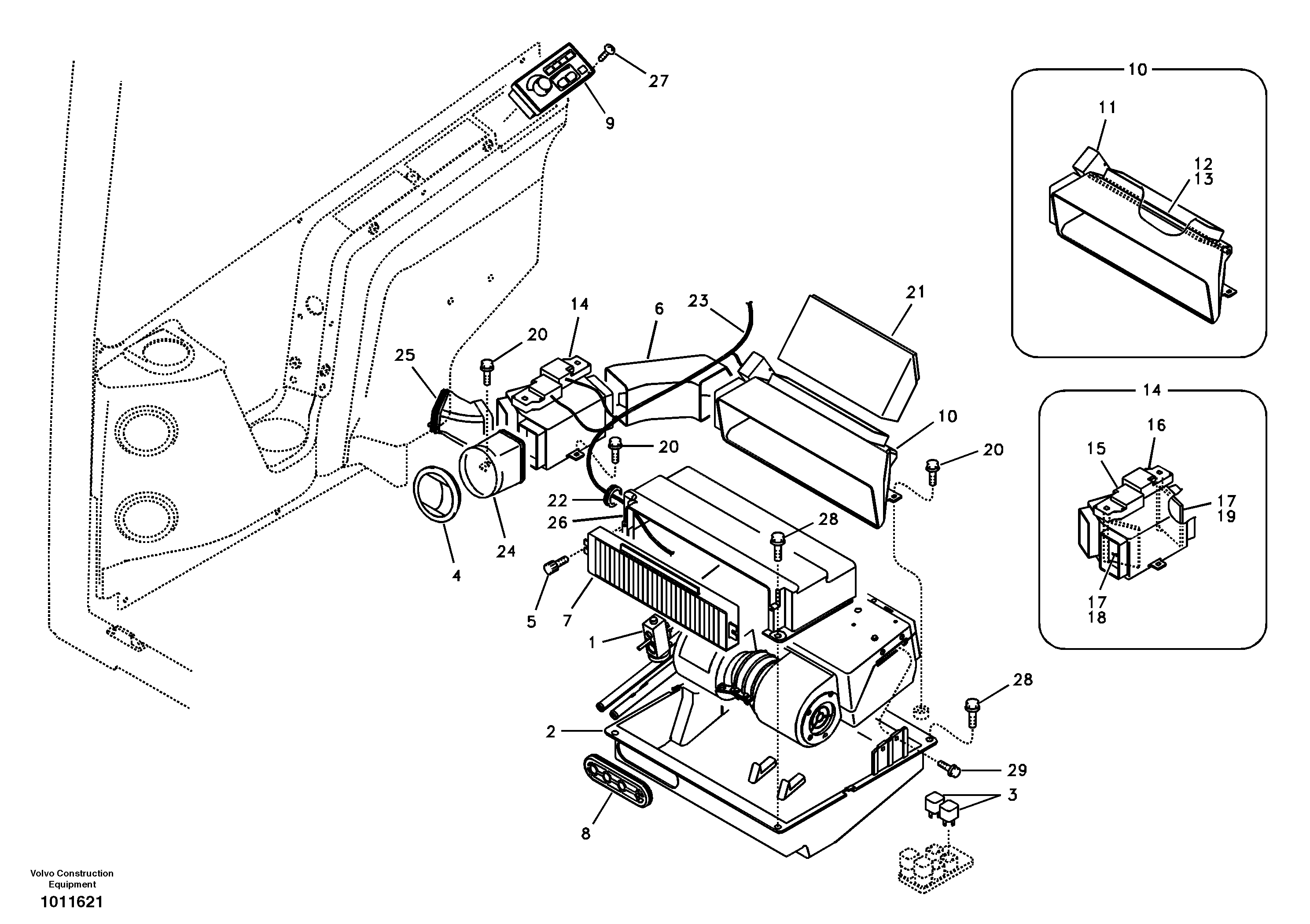 Air duct in cabin and cabin floor — volvo parts diagram