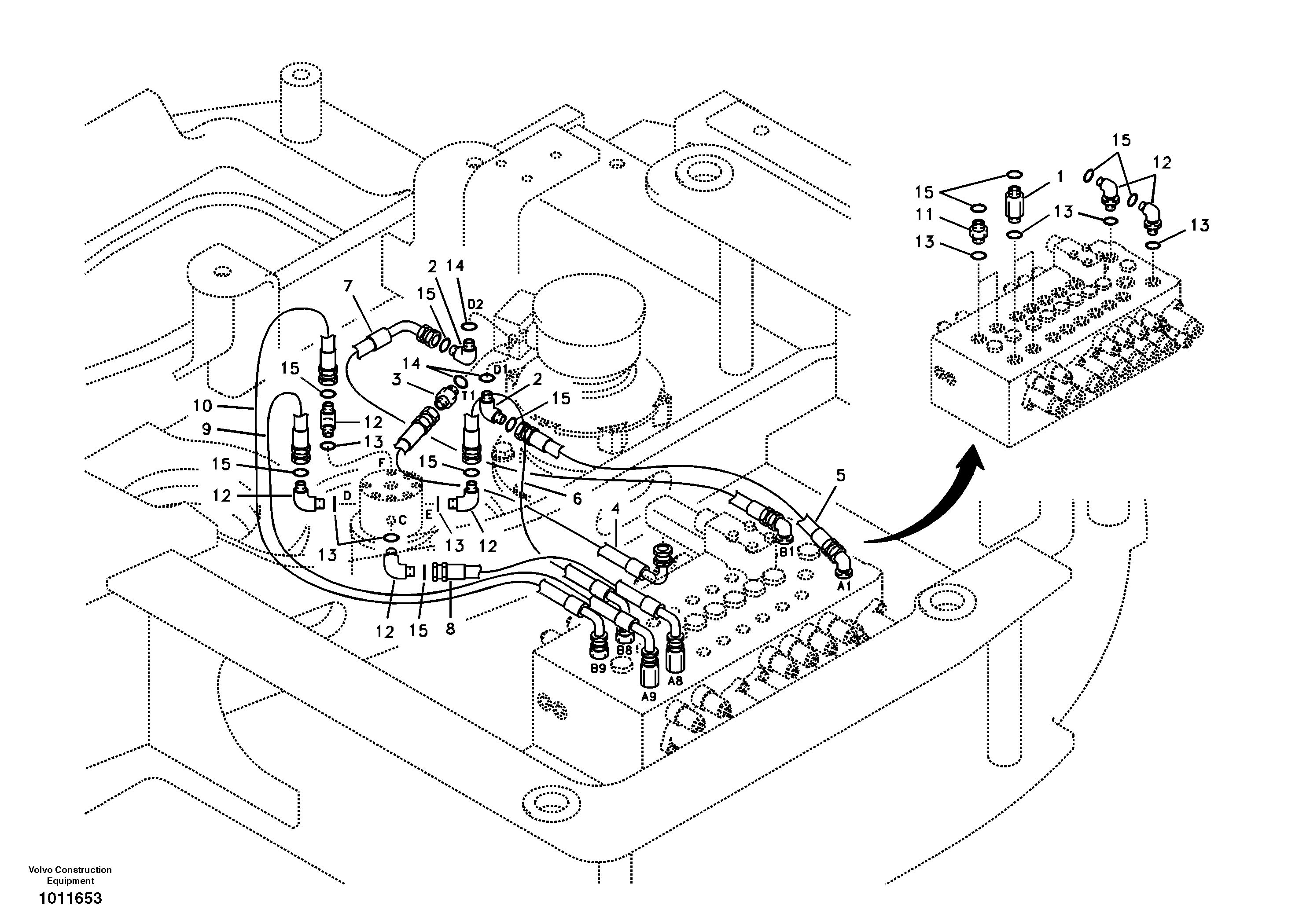 Turning joint line, control valve to turning joint — volvo parts diagram
