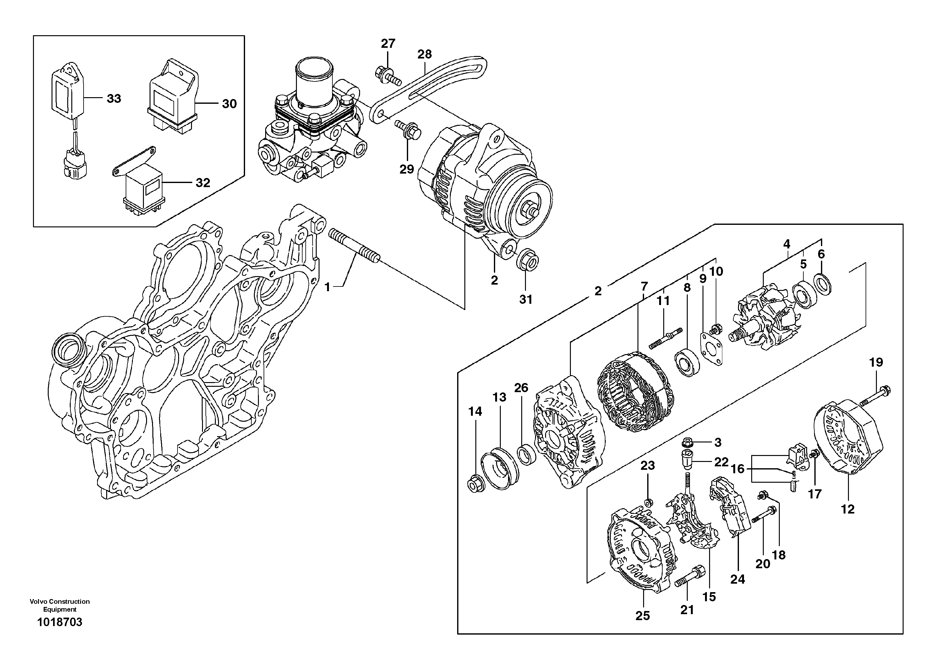 Alternator with assembling details — volvo parts diagram