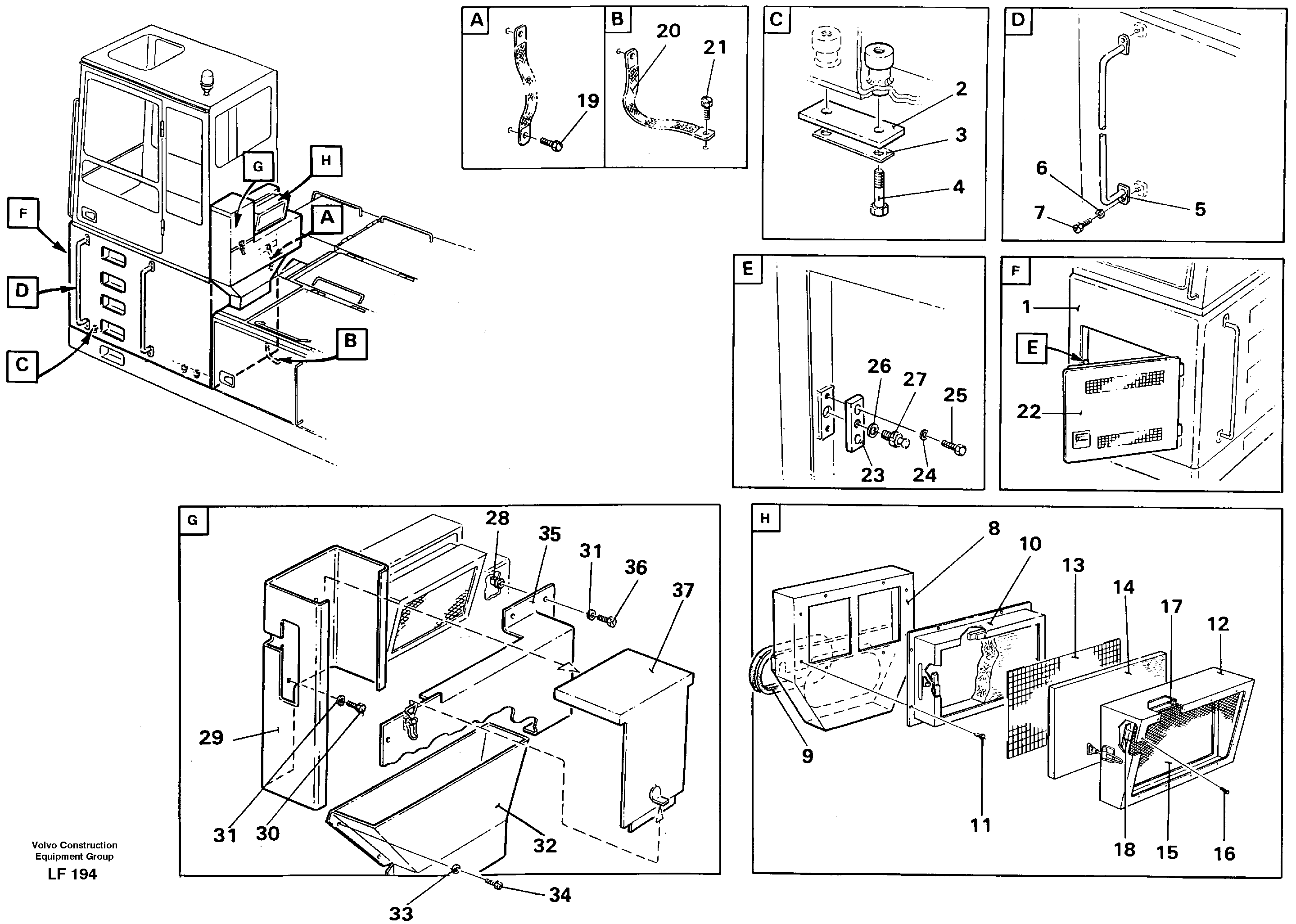 Cab elevation on superstructure, 1220 mm — volvo parts diagram
