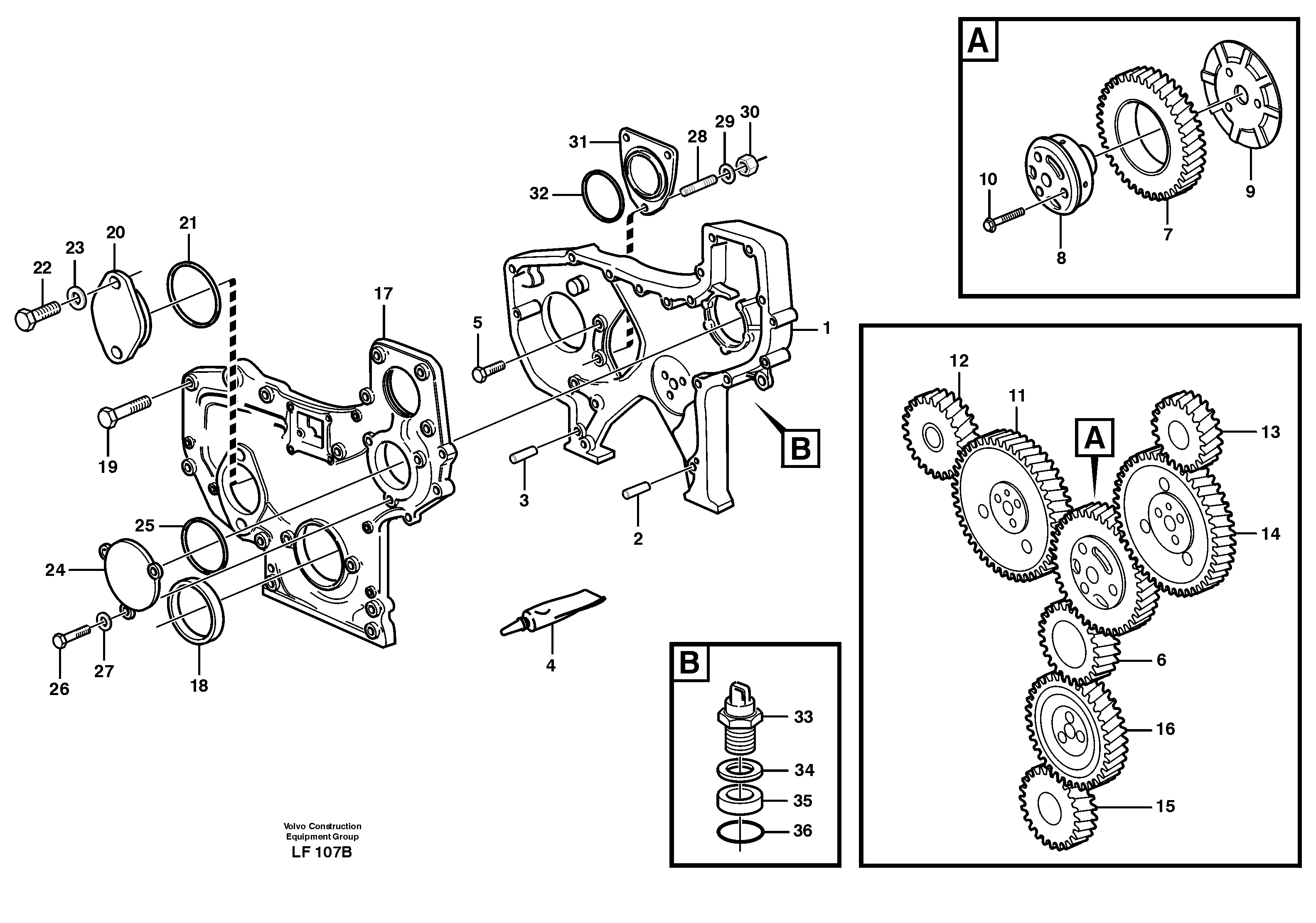 Timing gear casing — volvo parts diagram