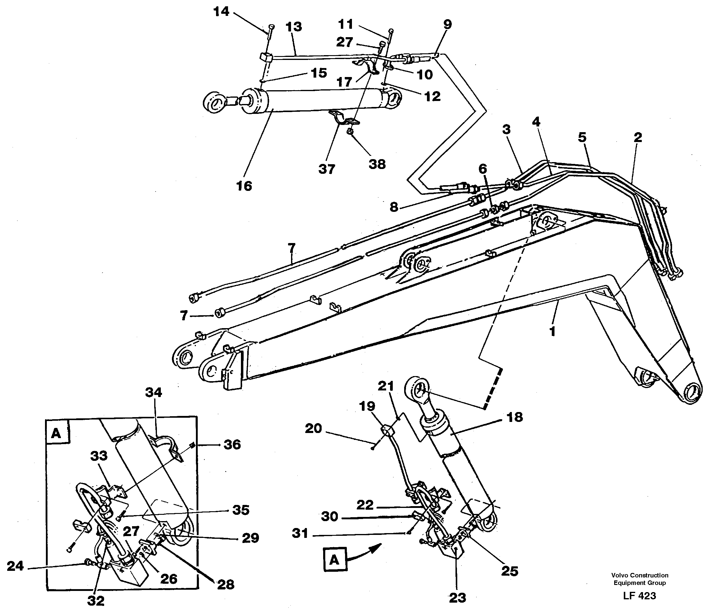 Hydraulic system, boom 5.20 m  14256368 — volvo parts diagram