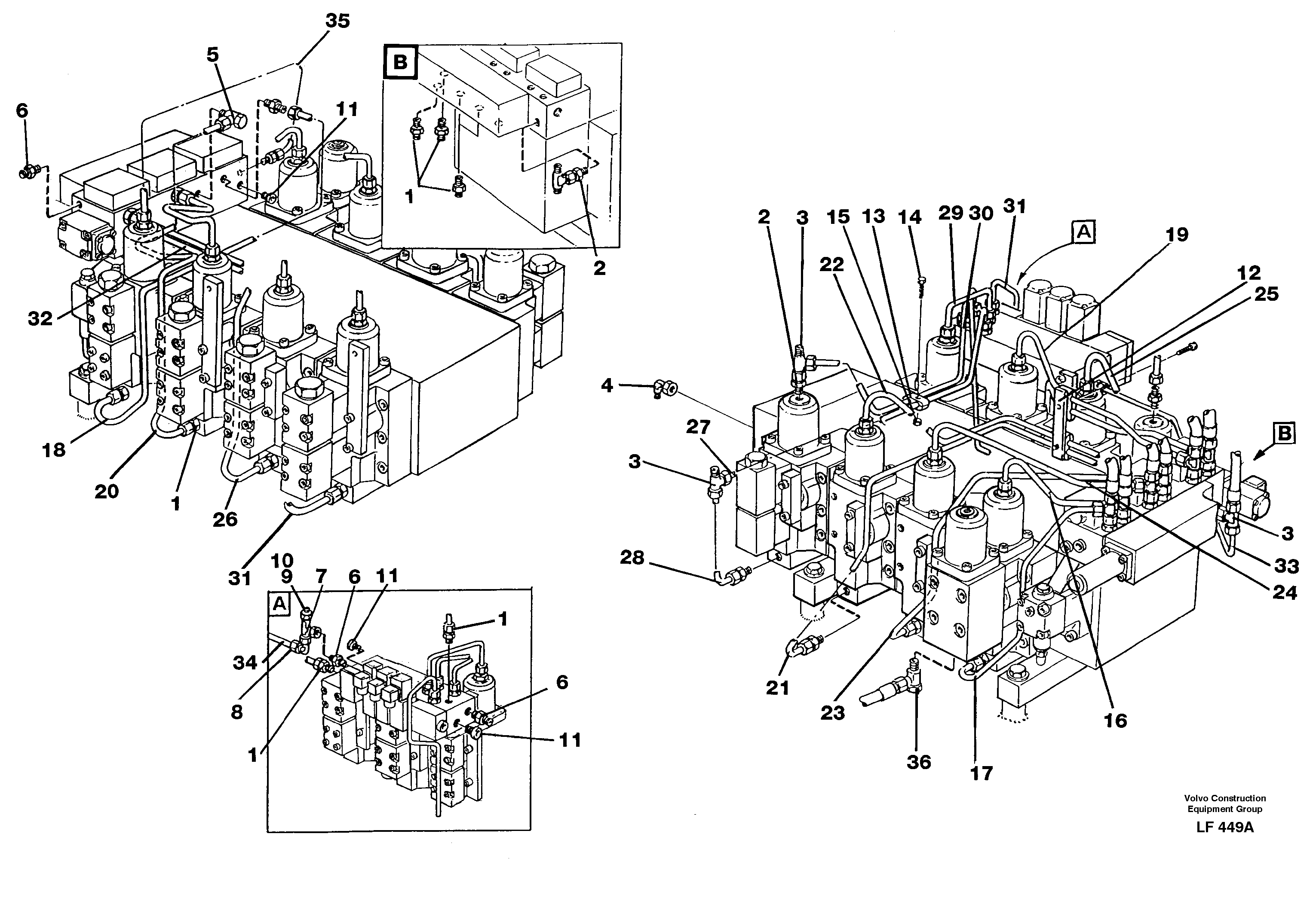 Main valve assembly, tubes connections — volvo parts diagram