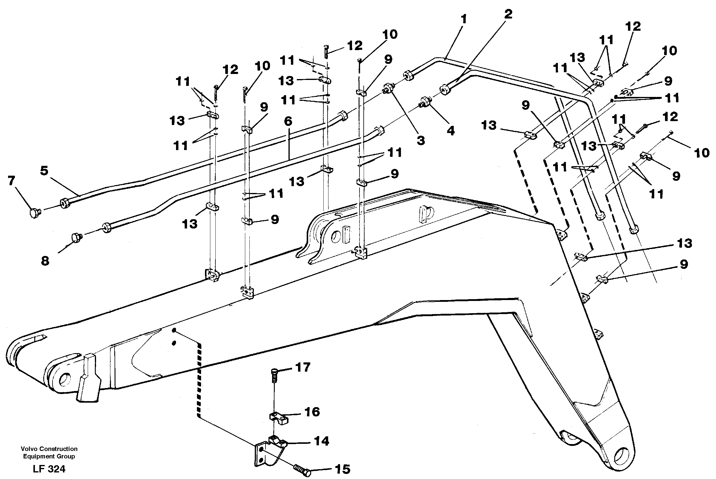 Hammer hydraulics on monoboom, 4,65 m and 5,20 m — volvo parts diagram