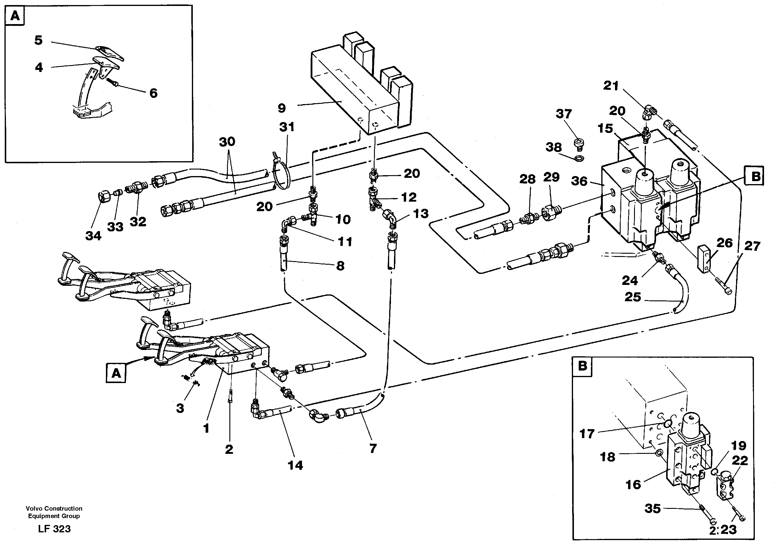 Pedal operated slope bucket/grab hydaulics on monoboom.  14257815 — volvo parts diagram