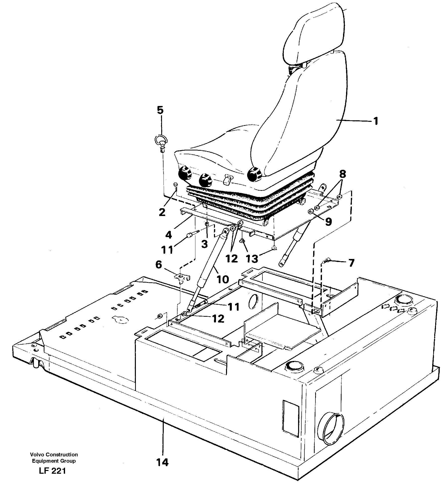 Operator seat with fitting parts  SER NO -2652 — volvo parts diagram