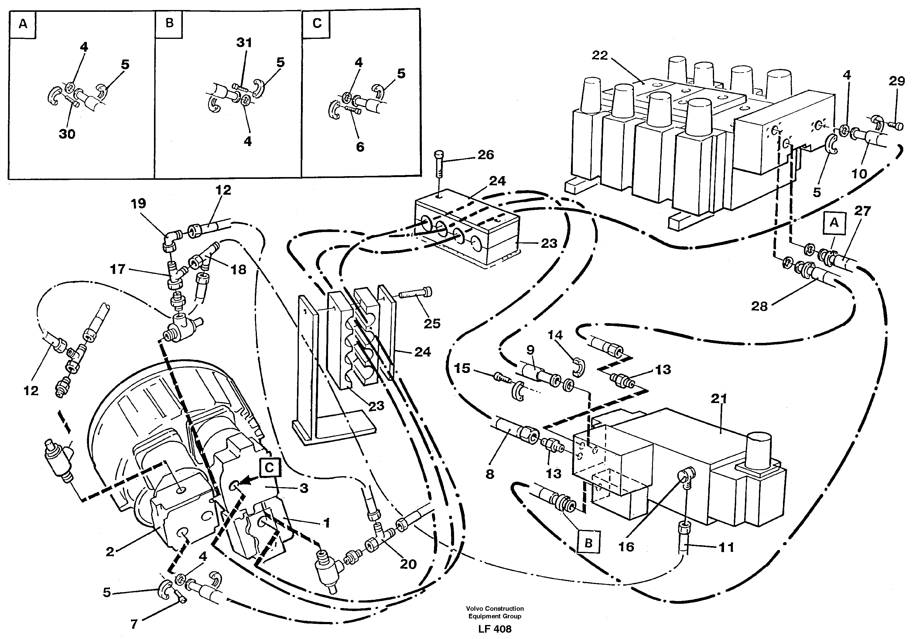Hydraulic system, feeding lines — volvo parts diagram