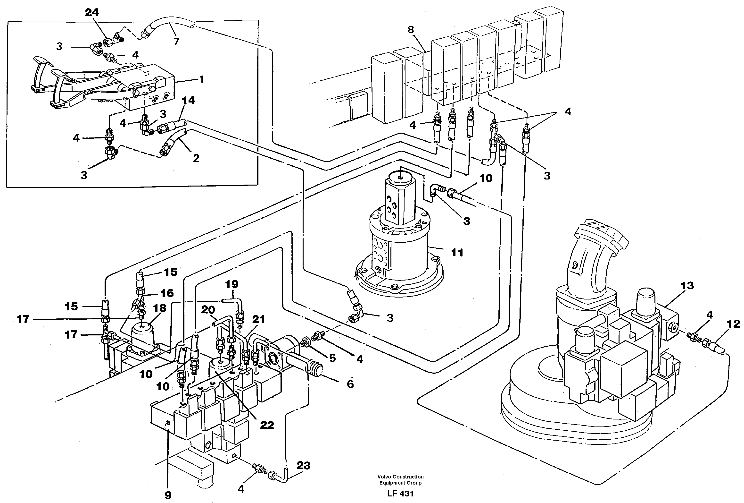 Servo hydraulics, inclu- ding driving and locking oscillating axle. — volvo parts diagram