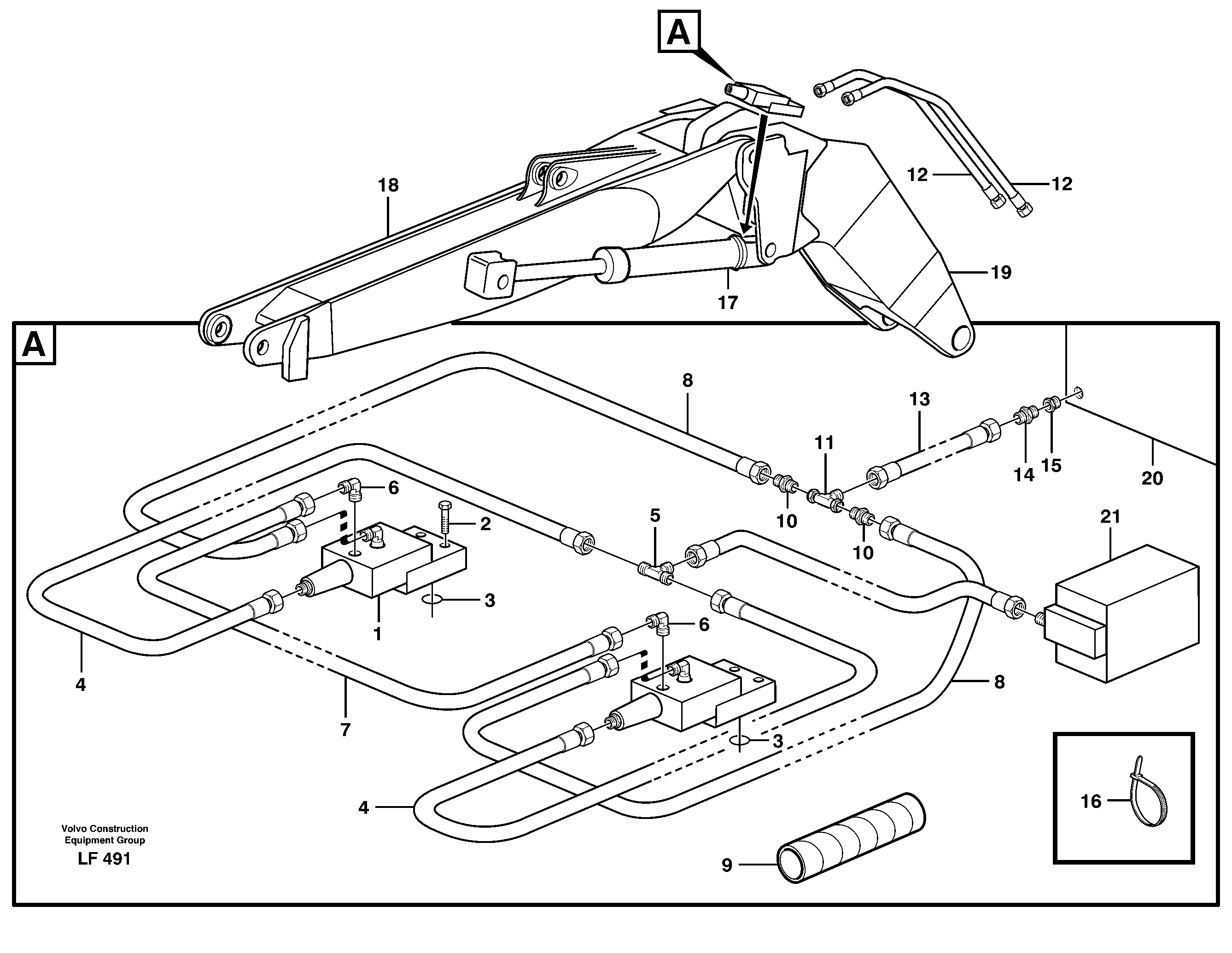 Hydraulic system, line brk valve,tilt cylinder — volvo parts diagram