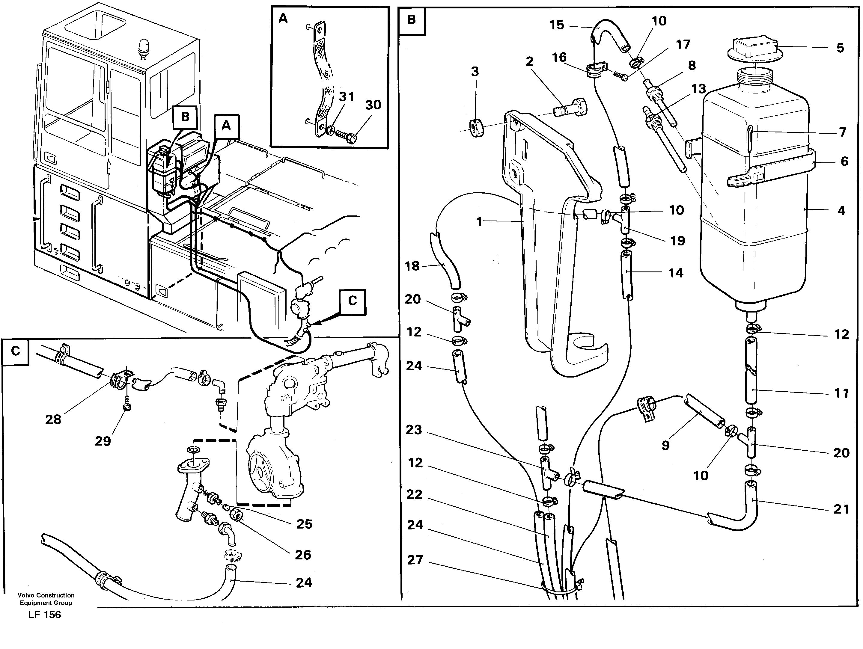 Expansion tank, cab elevation 1220 mm  14258010 — volvo parts diagram