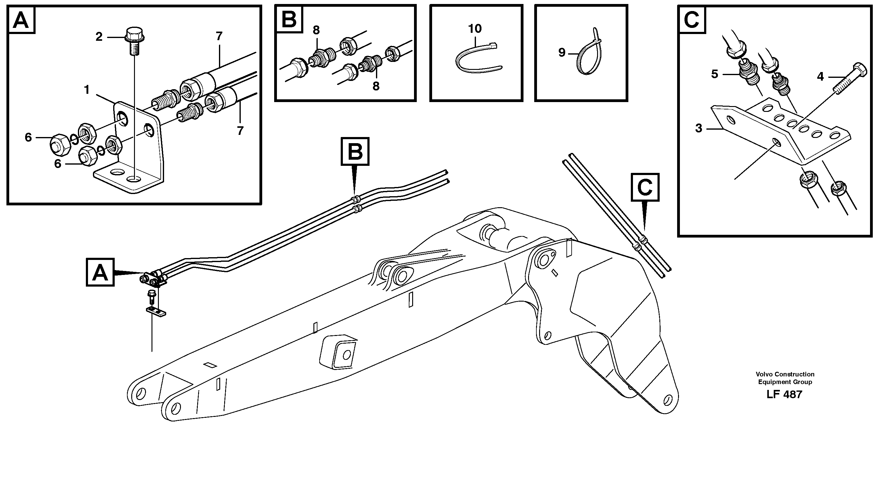 Grab equipm./adj. boom incl. switch valve 5.1 m — volvo parts diagram