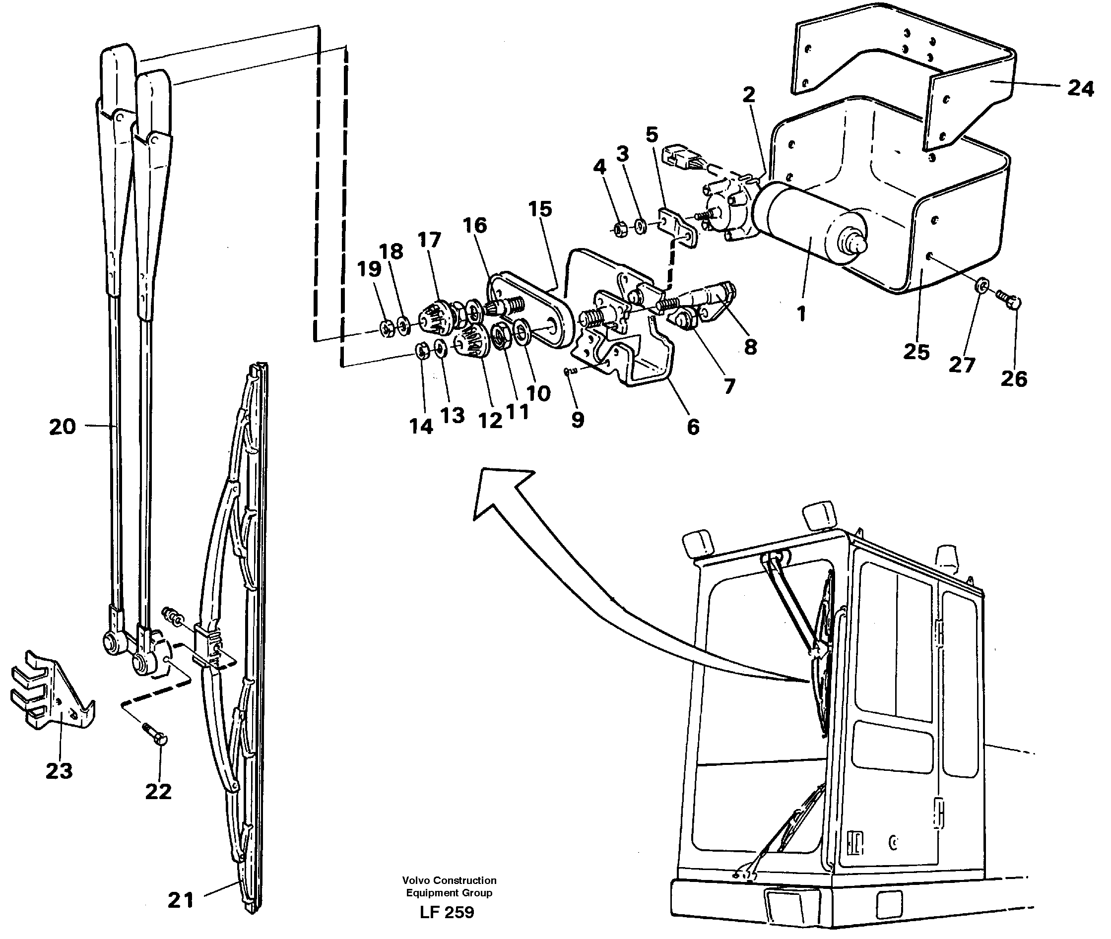 Windscreen wiper, upper — volvo parts diagram