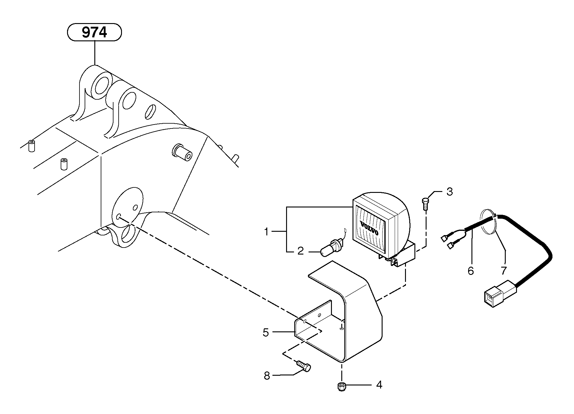 Work light on boom — volvo parts diagram