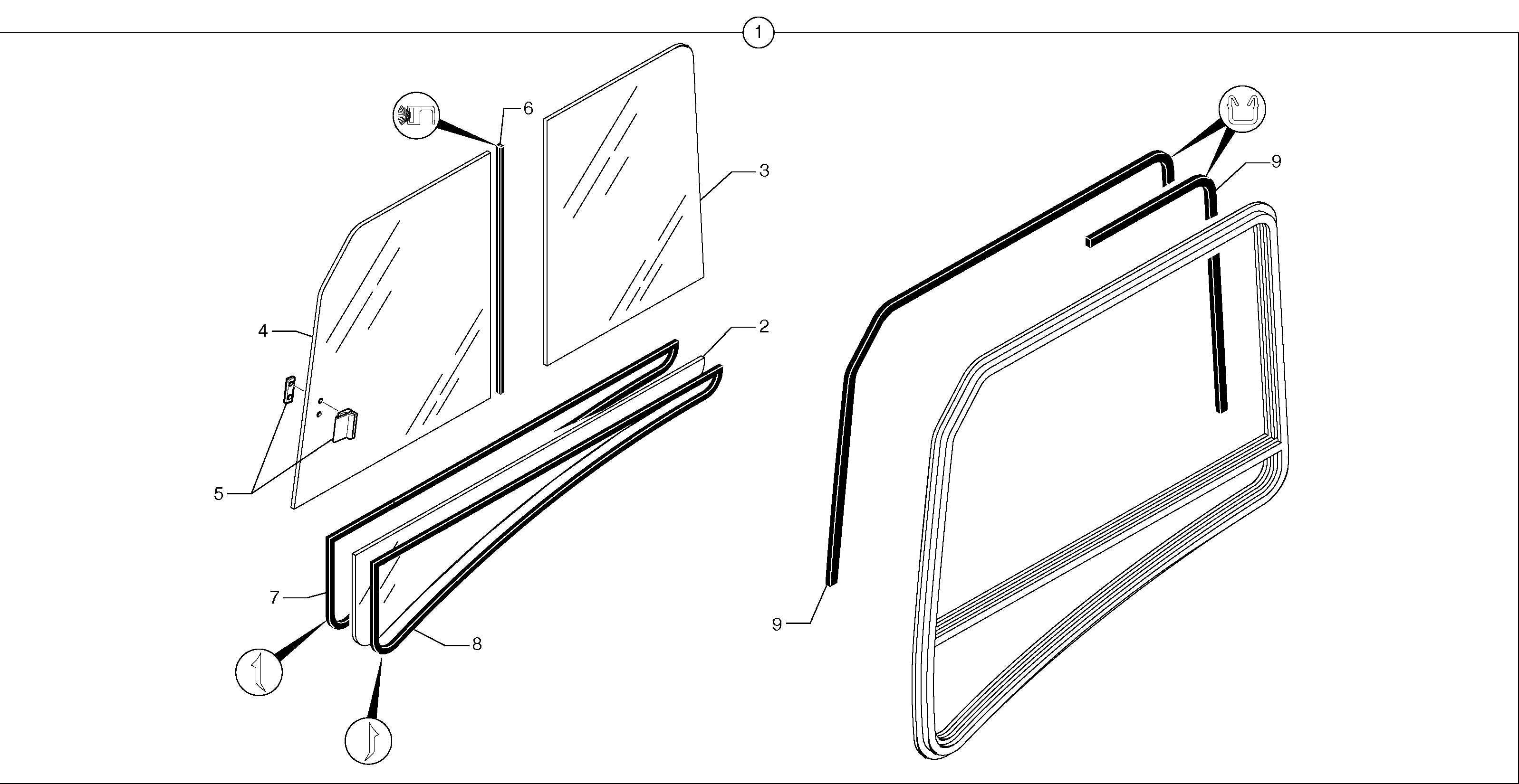 Cab : sliding window ( right ) CAB 20/01/001 - — volvo parts diagram