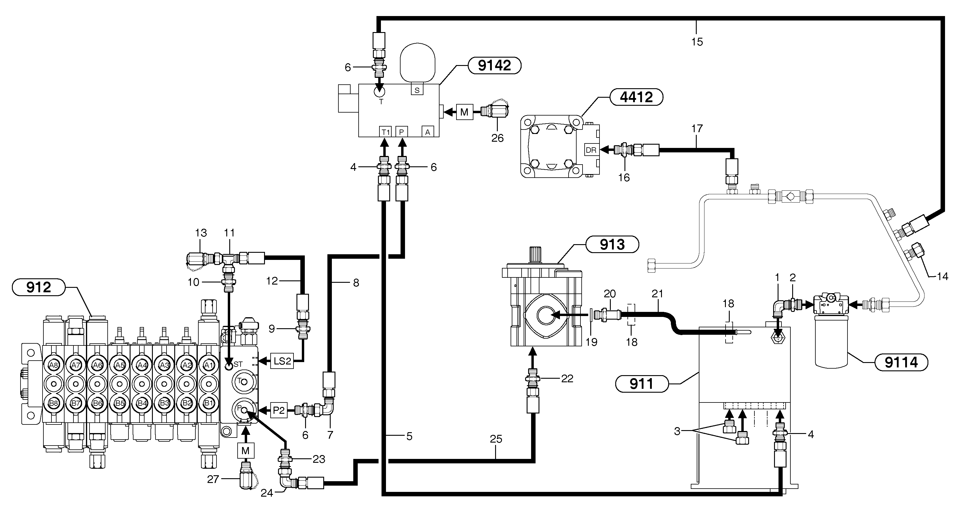 Attachments supply and return circuit — volvo parts diagram