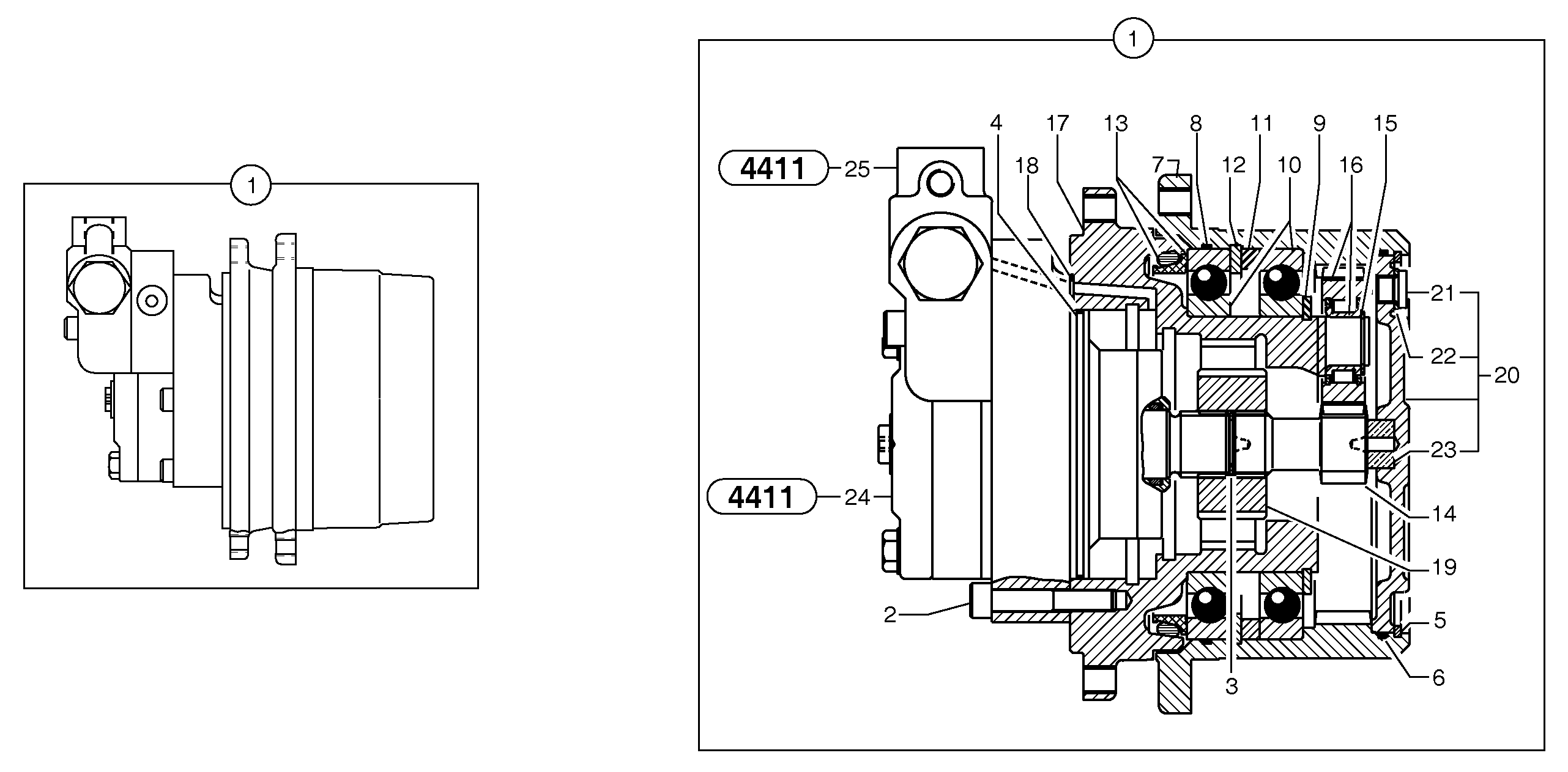 Travelling gear motor assy / without brake — volvo parts diagram
