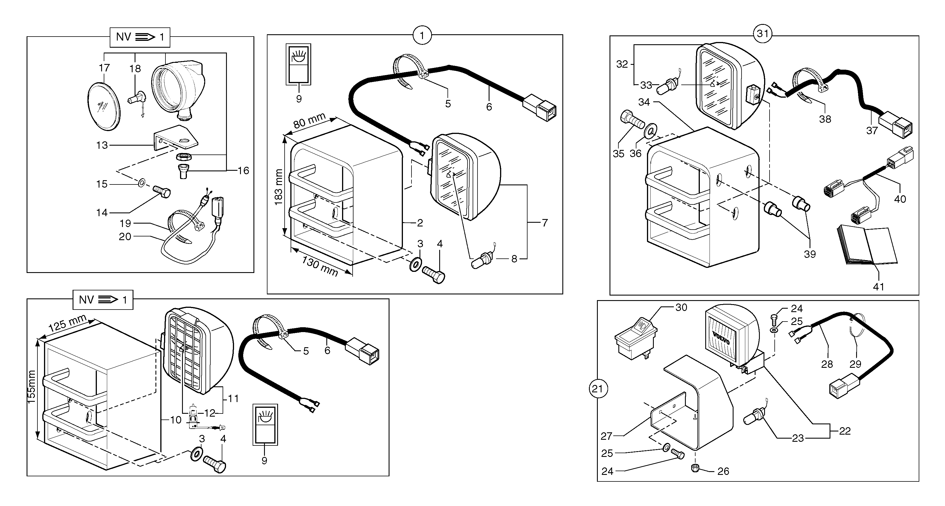Work light on boom — volvo parts diagram