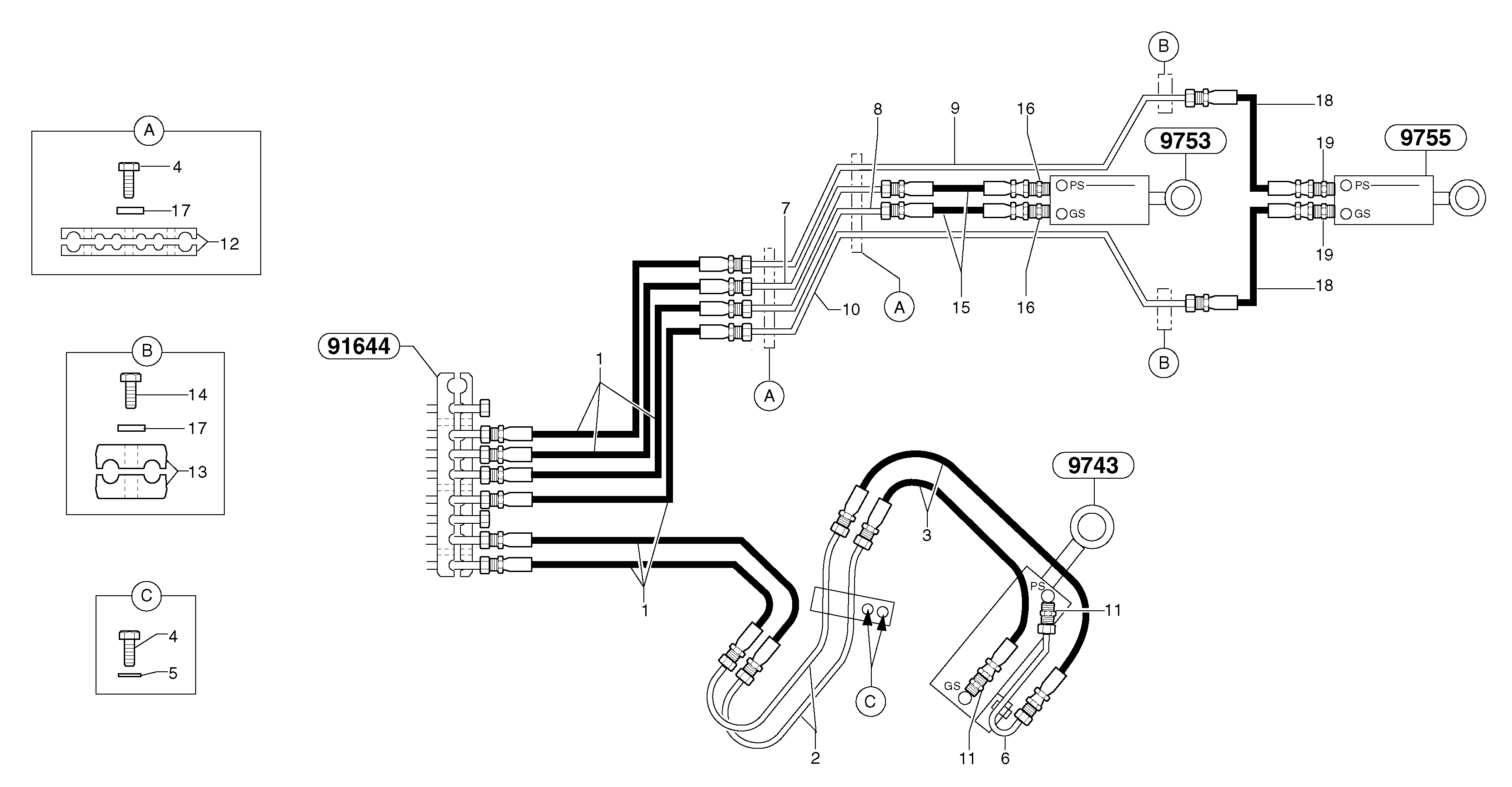 Hydr. circuit.( boom / dipper arm / bucket ) — volvo parts diagram