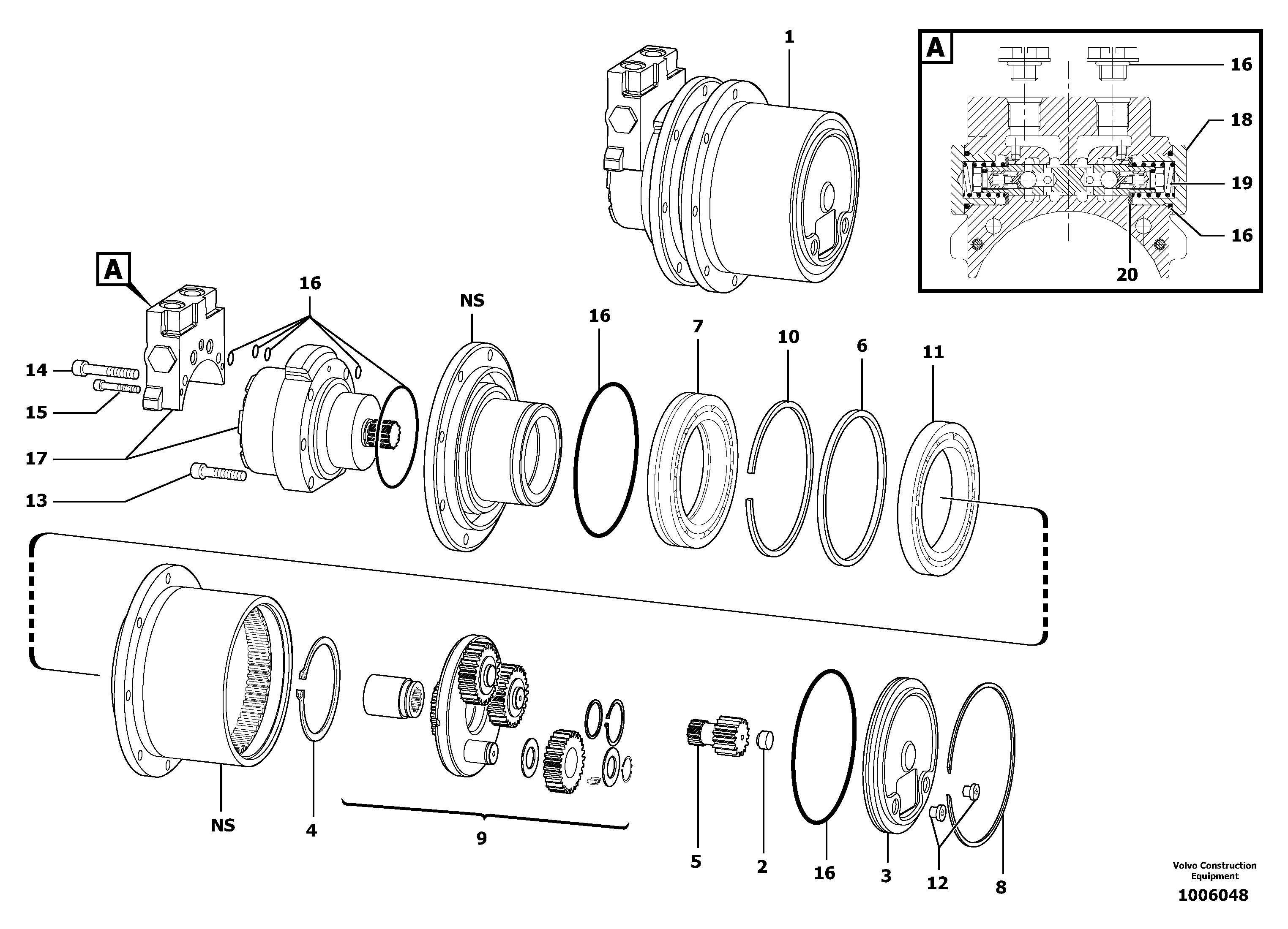 Travelling gear motor assy / without brake — volvo parts diagram
