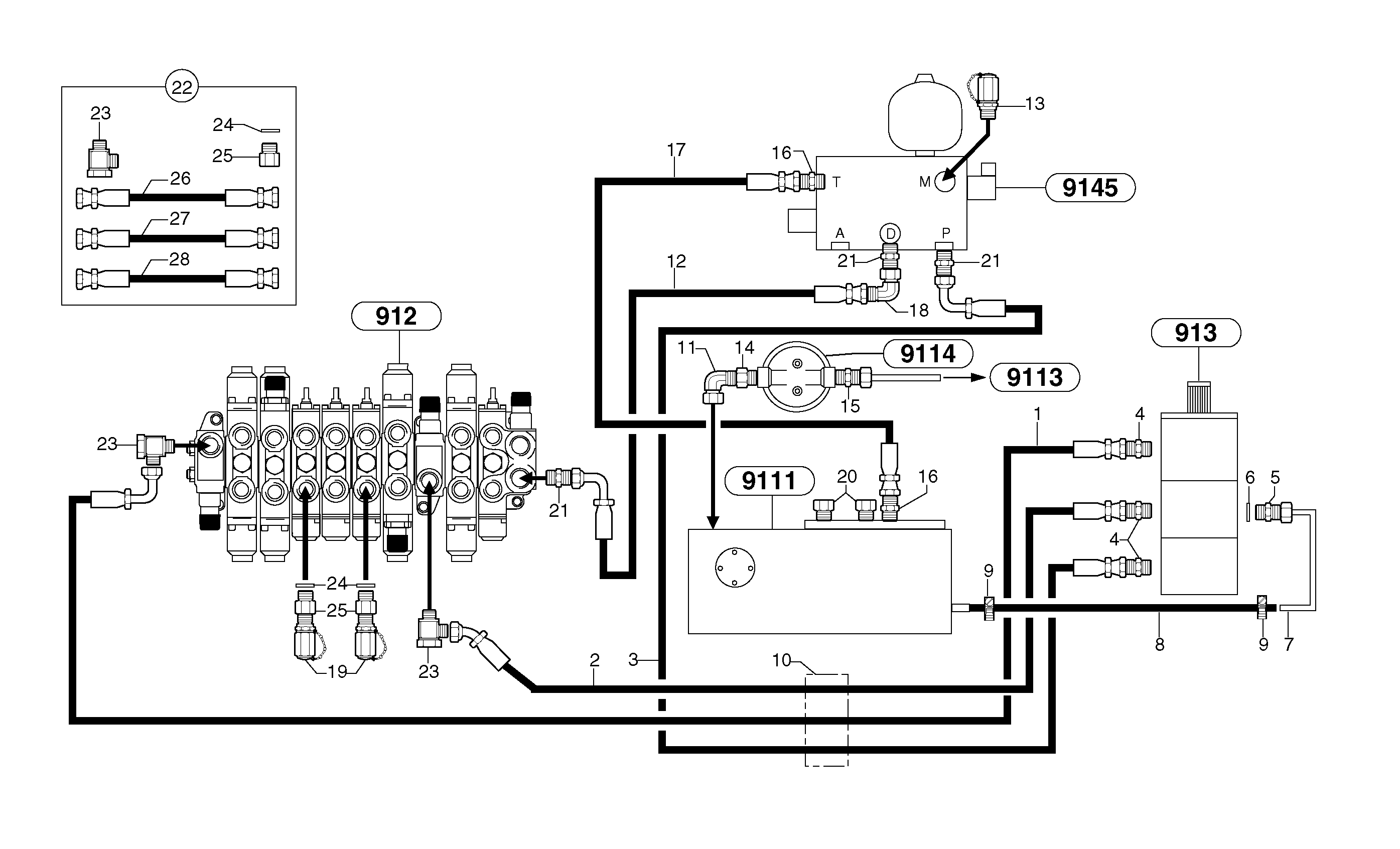 Attachments supply and return circuit — volvo parts diagram