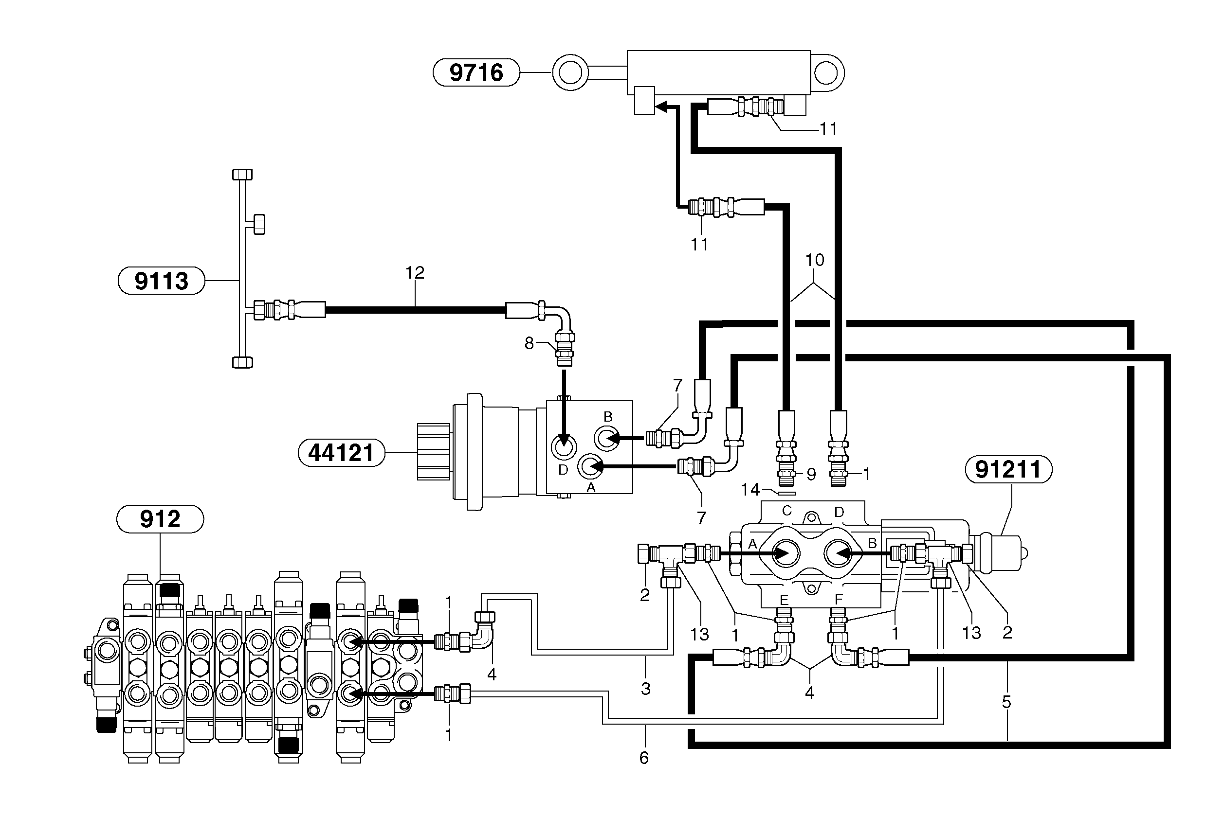 Hydr. circuit. ( boom slewing / offset ) — volvo parts diagram