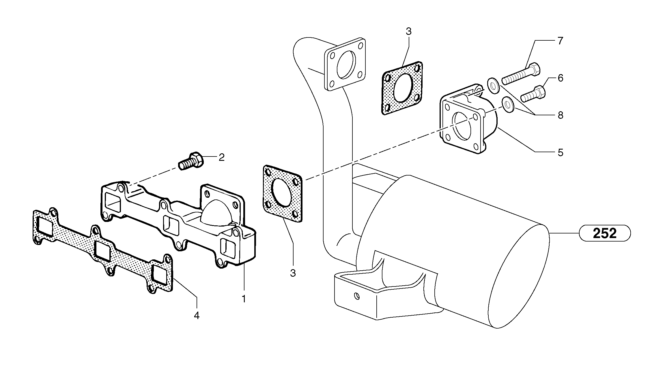 Exhaust manifold — volvo parts diagram