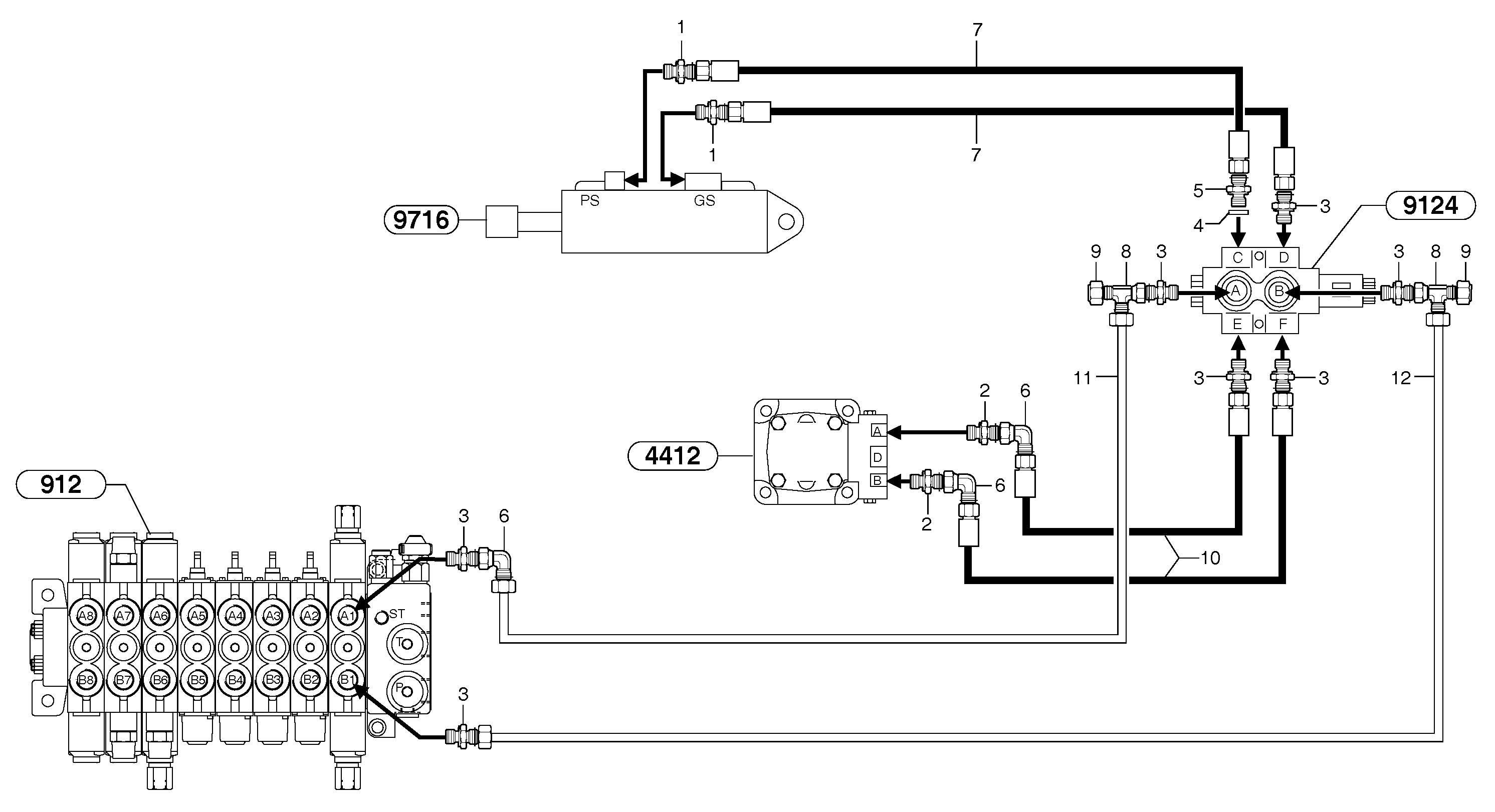 Hydr. circuit. ( boom slewing / offset ) — volvo parts diagram