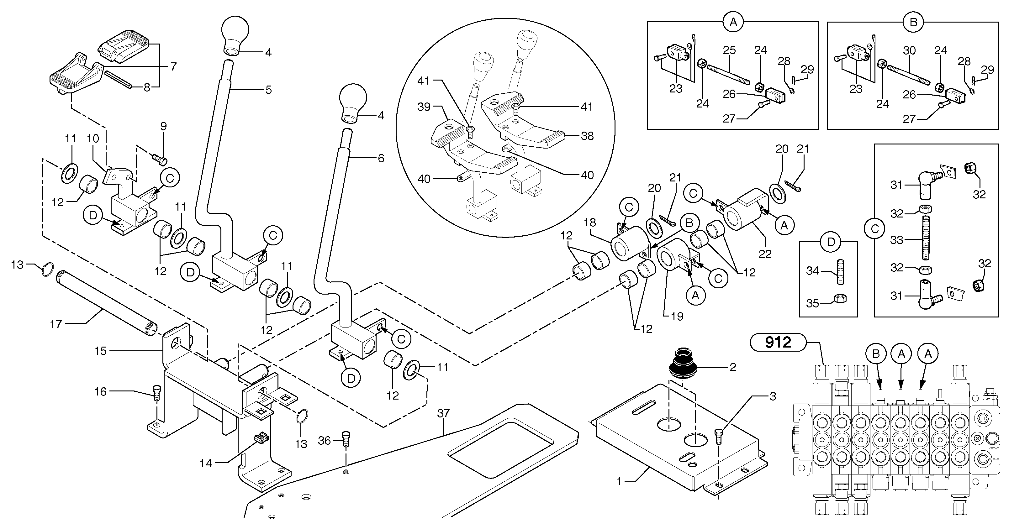 Control levers : travelling / accessories — volvo parts diagram