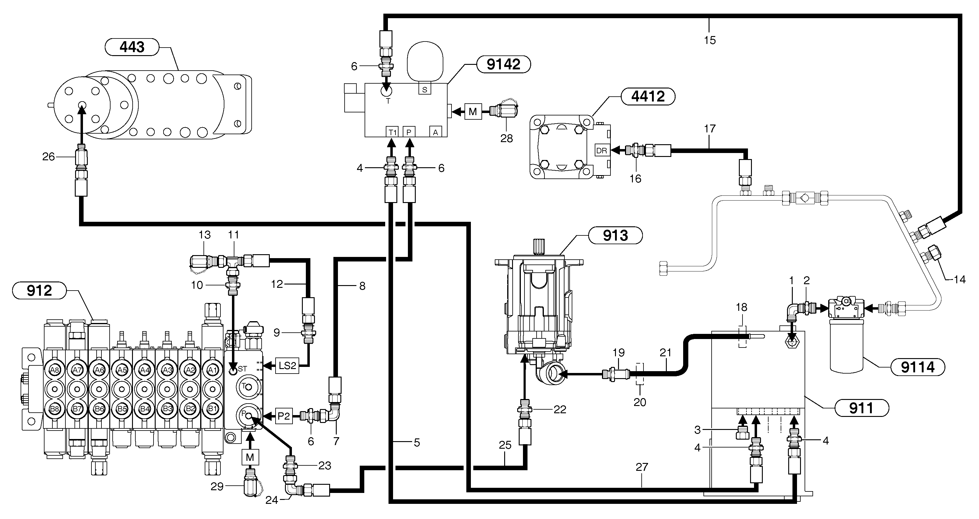 Attachments supply and return circuit — volvo parts diagram