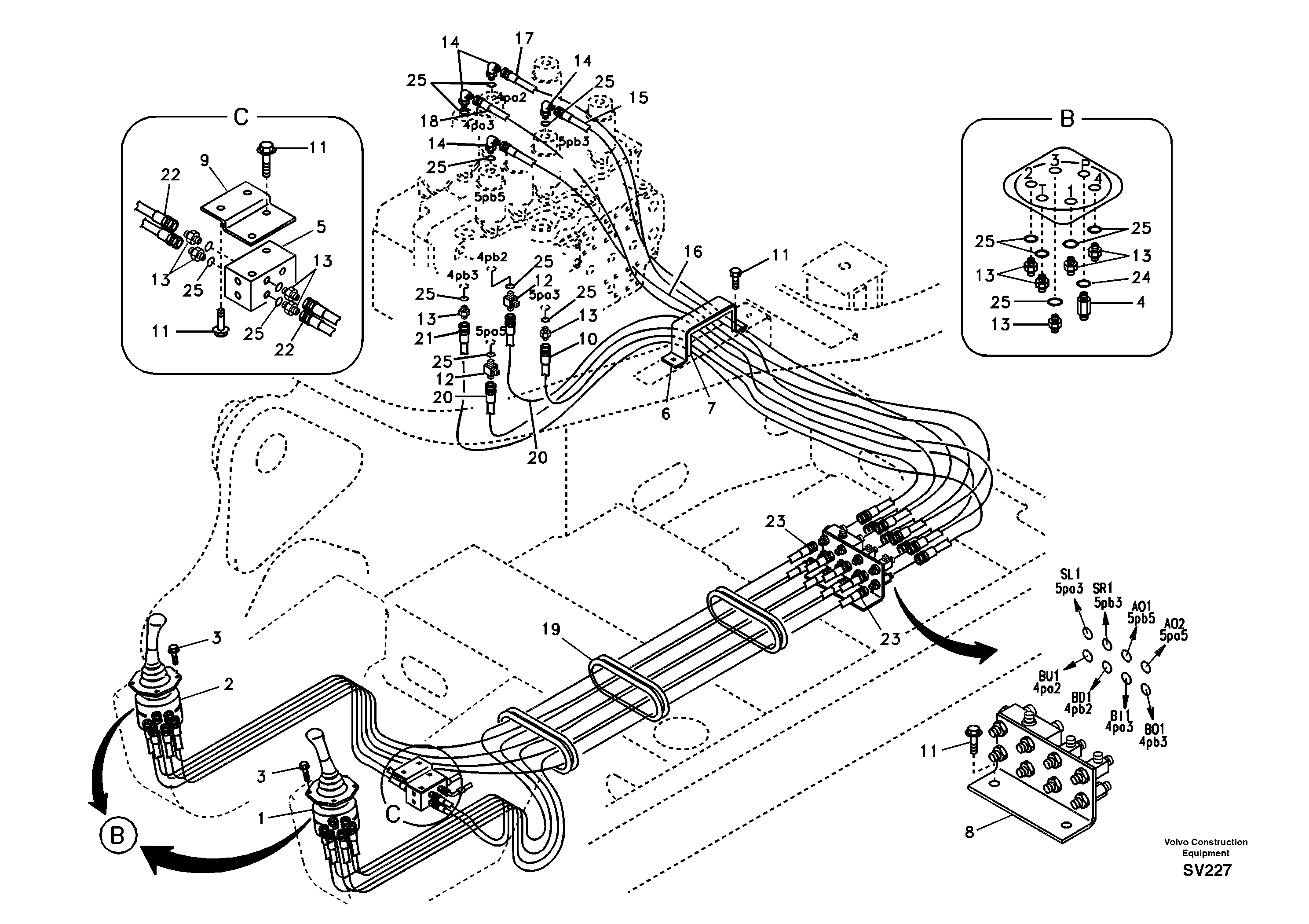 Servo system, control valve to remote control valve — volvo parts diagram