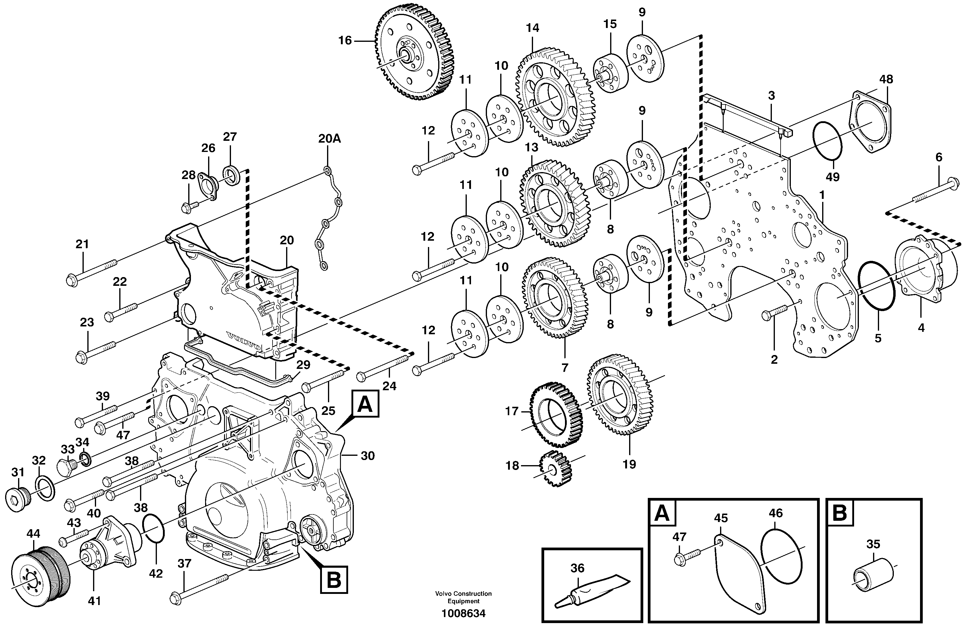 Timing gear casing and gears — volvo parts diagram