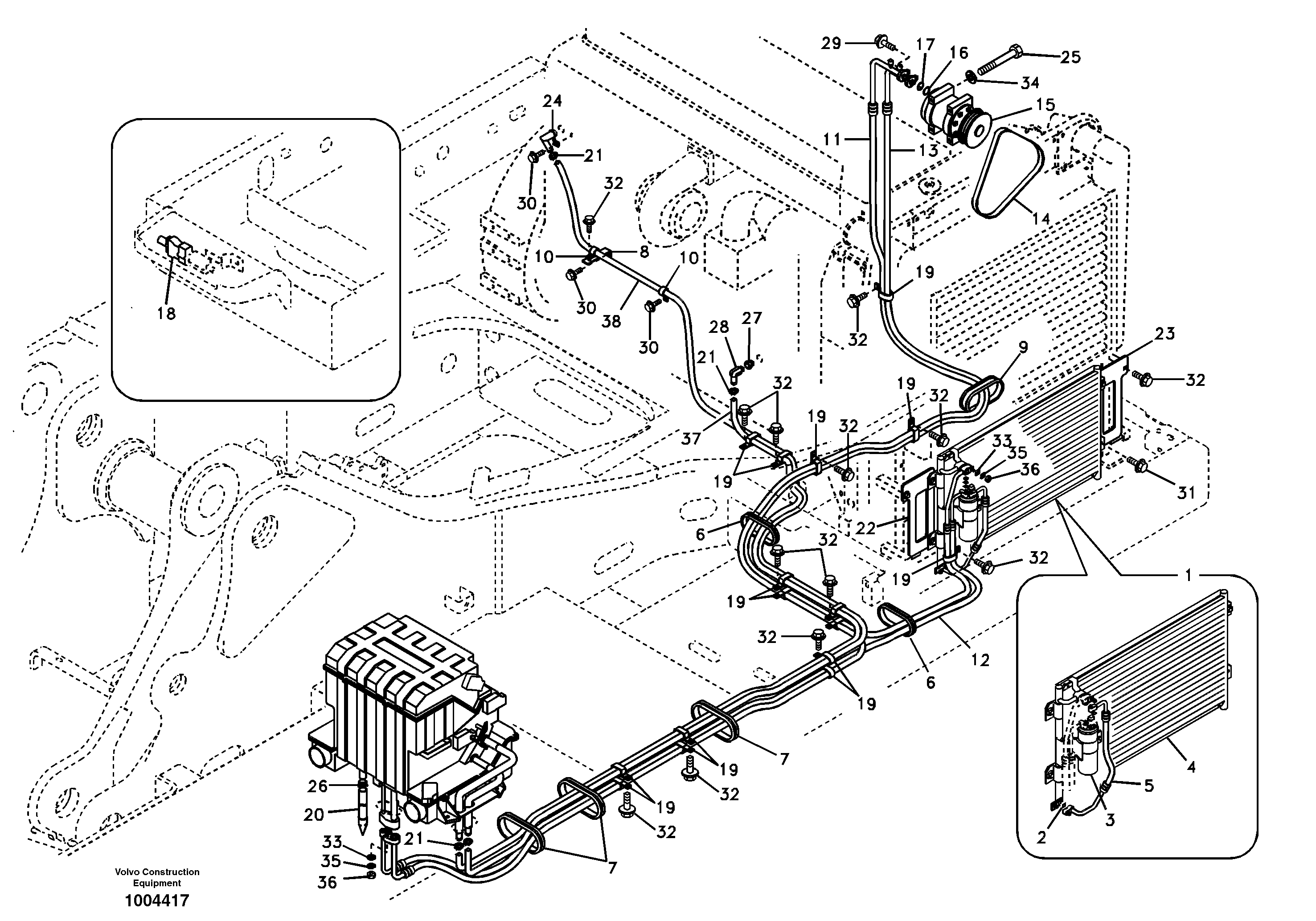 Air conditioning line, cooling and heater — volvo parts diagram